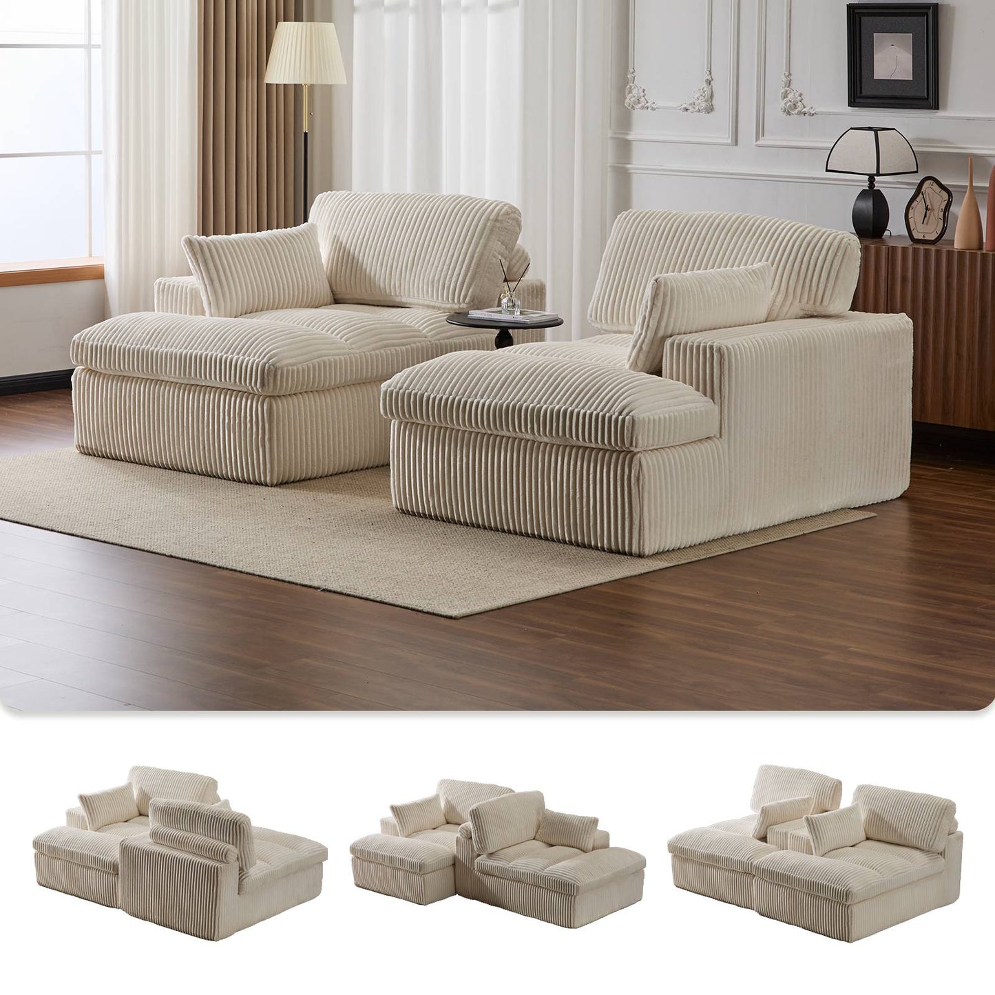 Corduroy Boneless Loveseat — 2-Seat, 83"W — White, modular configurations
