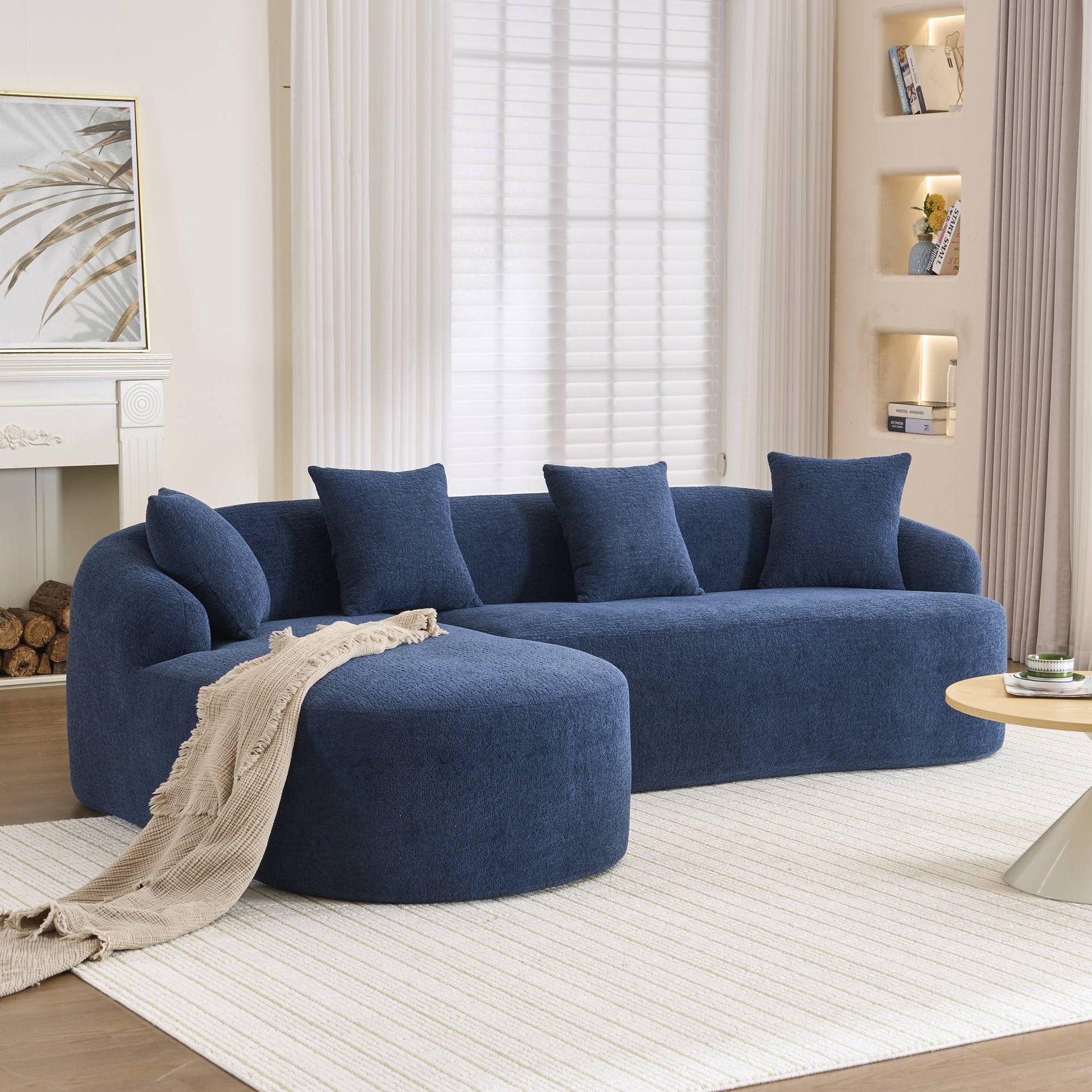 Chenille Spring-Core Compression Sectional — 4-Seat, 99"W — Navy Blue