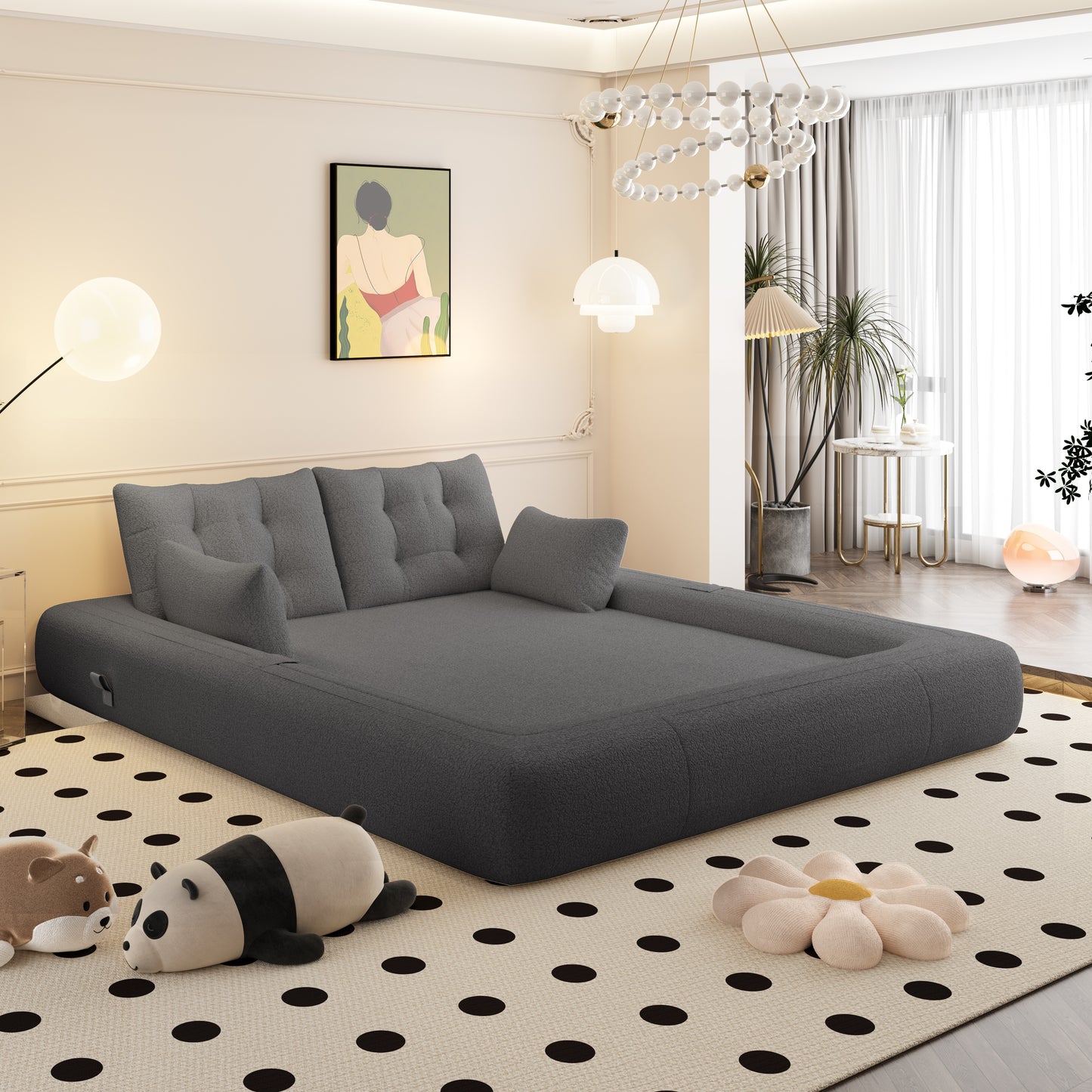 Sherpa Fleece Boneless Sofa Bed — 2-Seat — Grey