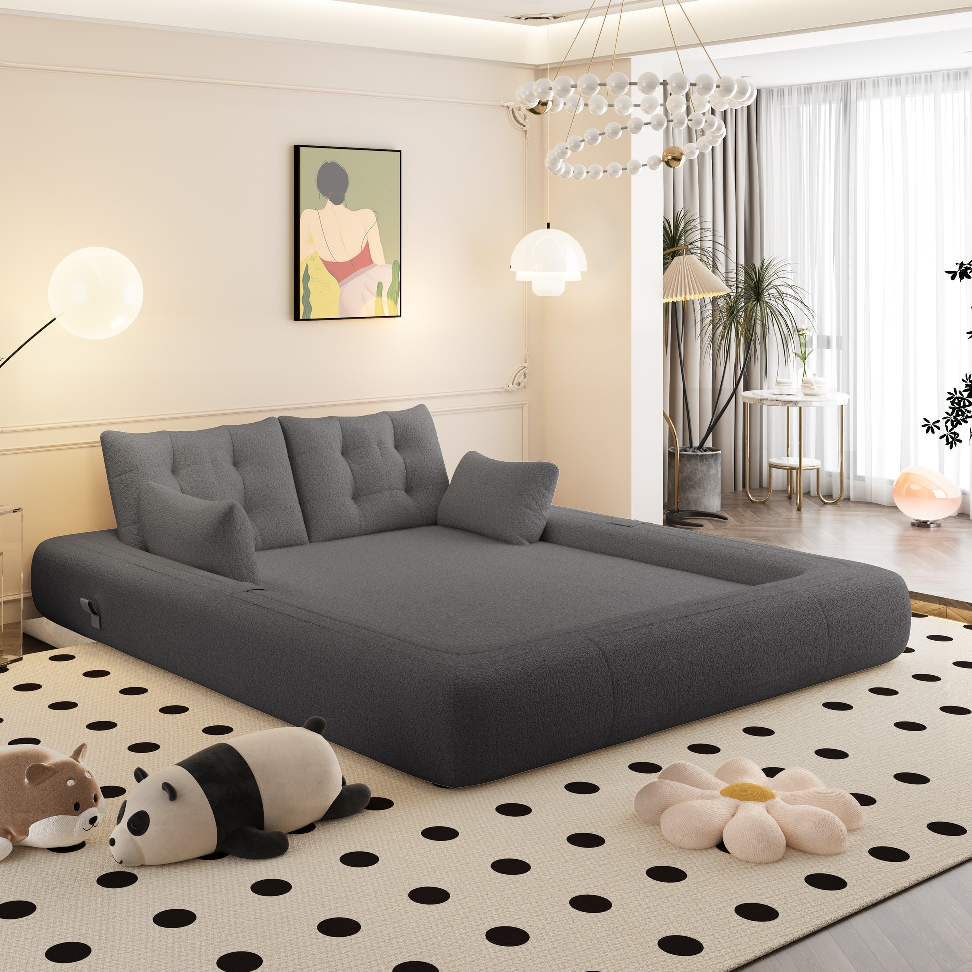 Sherpa Fleece Boneless Sofa Bed — 2-Seat — Grey