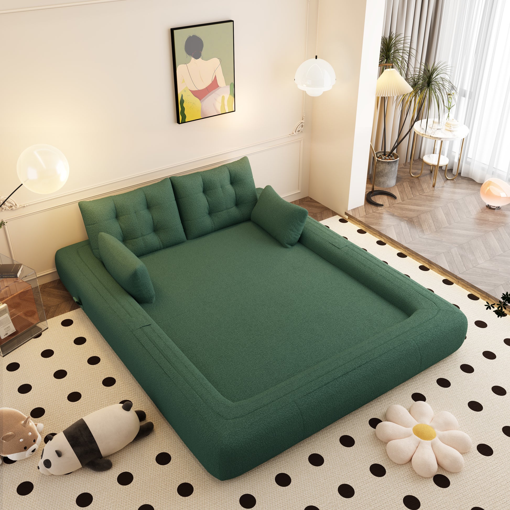 Sherpa Fleece Boneless Sofa Bed — 2-Seat — Green