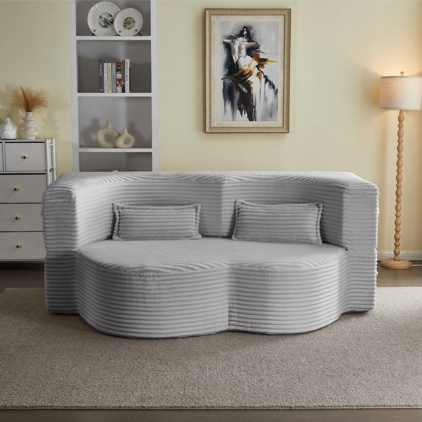 Corduroy Compression Loveseat — 2-Seat, 78"W — Light Grey