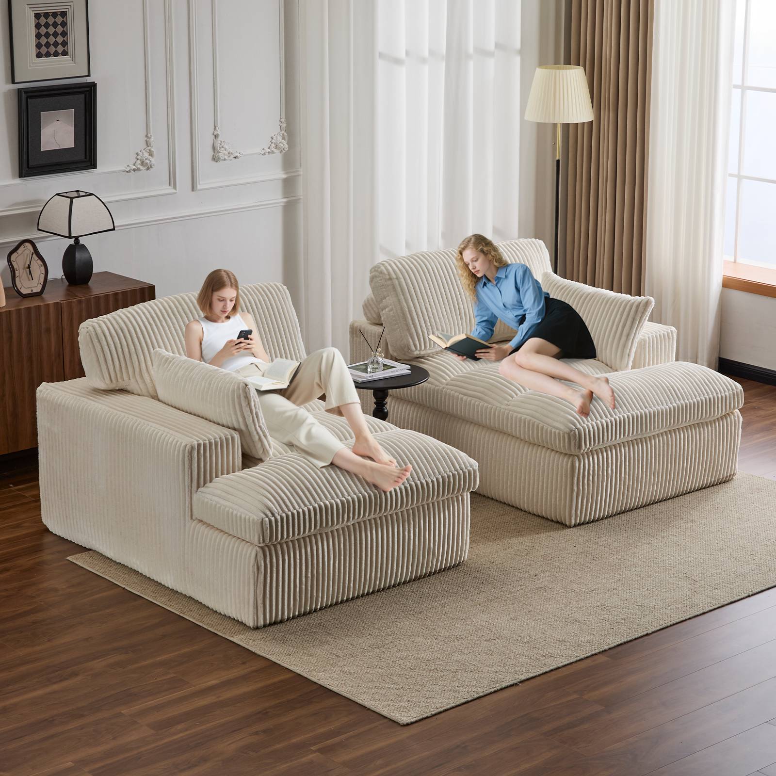 Corduroy Boneless Loveseat — 2-Seat, 83"W — White, in use