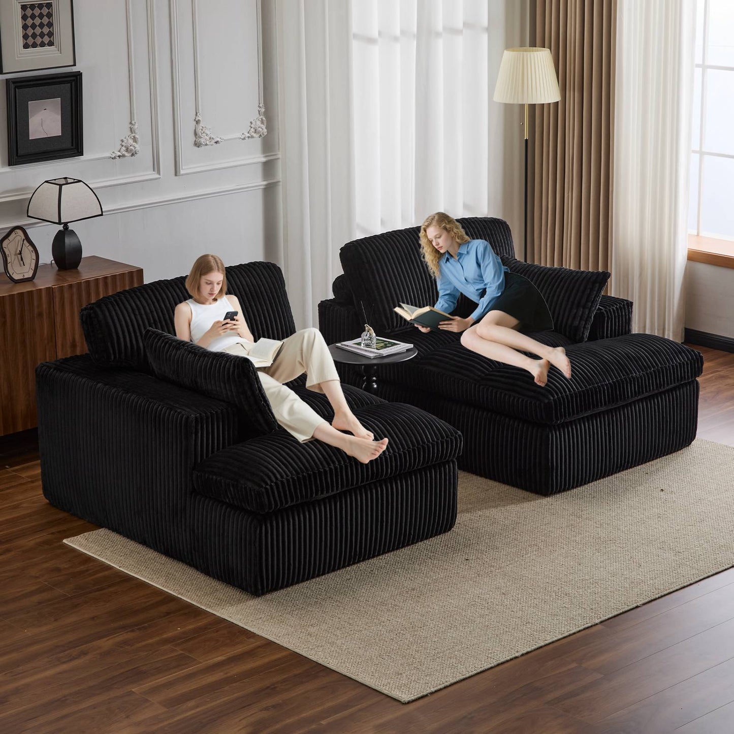 Corduroy Boneless Loveseat — 2-Seat, 83"W — Black, in use