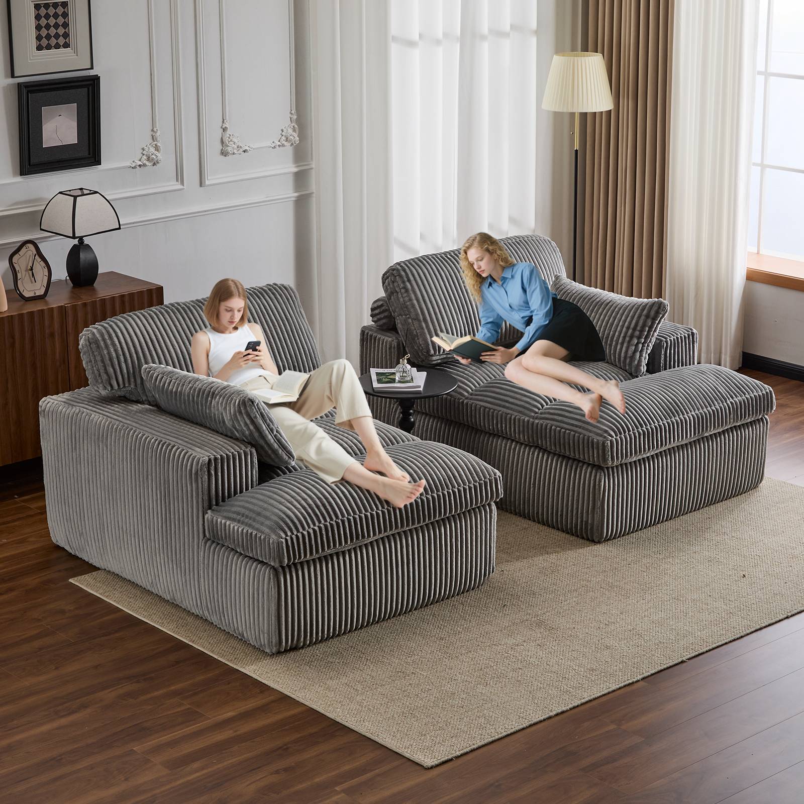 Corduroy Boneless Loveseat — 2-Seat, 83"W — Grey, in use