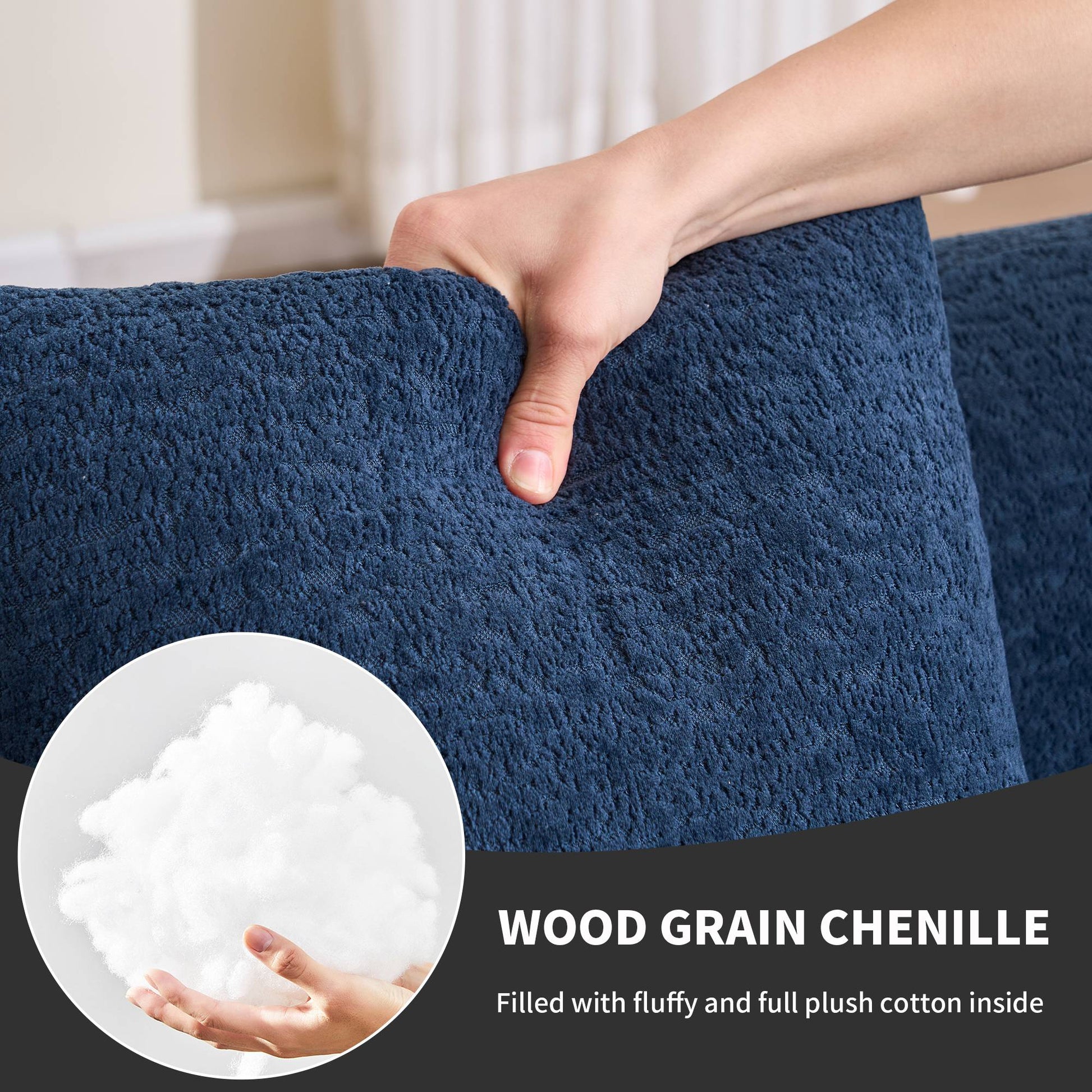 Chenille Spring-Core Compression Sectional — 4-Seat, 99"W — Navy Blue