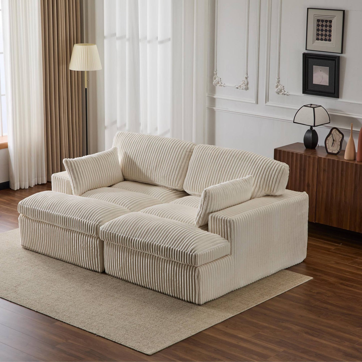 Corduroy Boneless Loveseat — 2-Seat, 83"W — White, in a living room