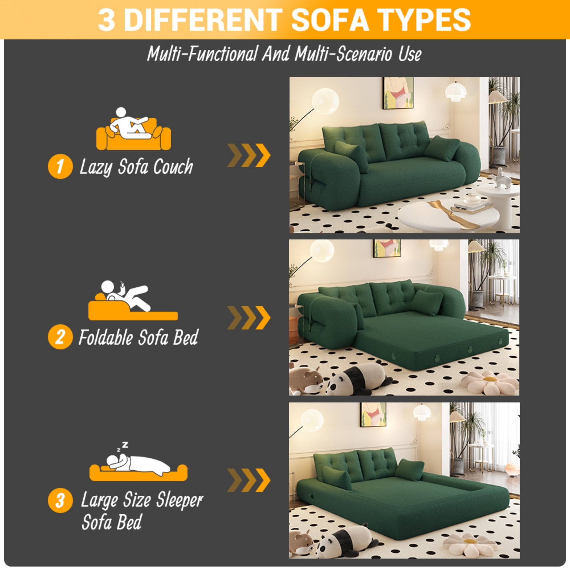 Sherpa Fleece Boneless Sofa Bed — 2-Seat — Green