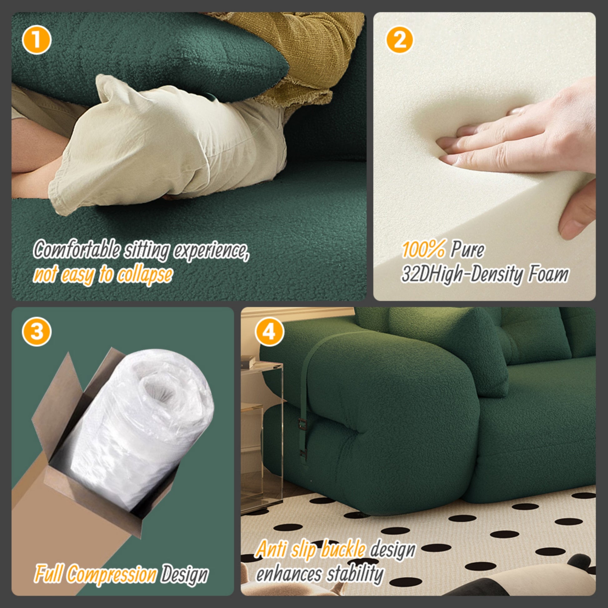 Sherpa Fleece Boneless Sofa Bed — 2-Seat — Green