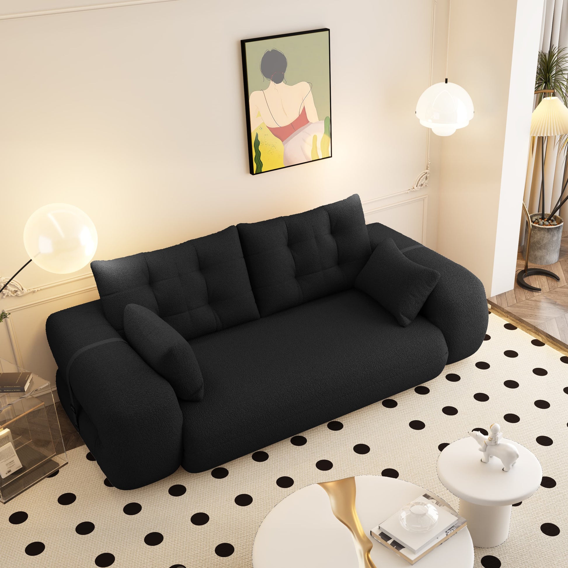 Sherpa Fleece Boneless Sofa Bed — 2-Seat — Black