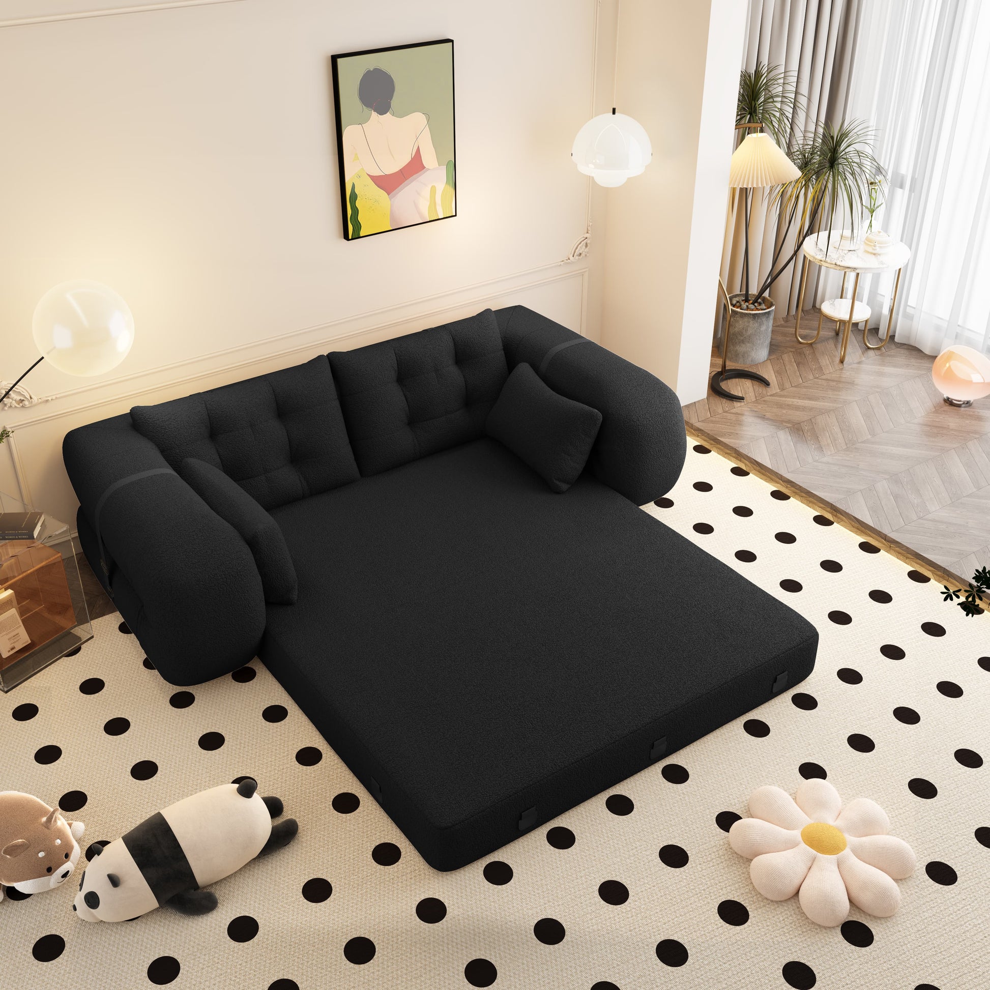 Sherpa Fleece Boneless Sofa Bed — 2-Seat — Black