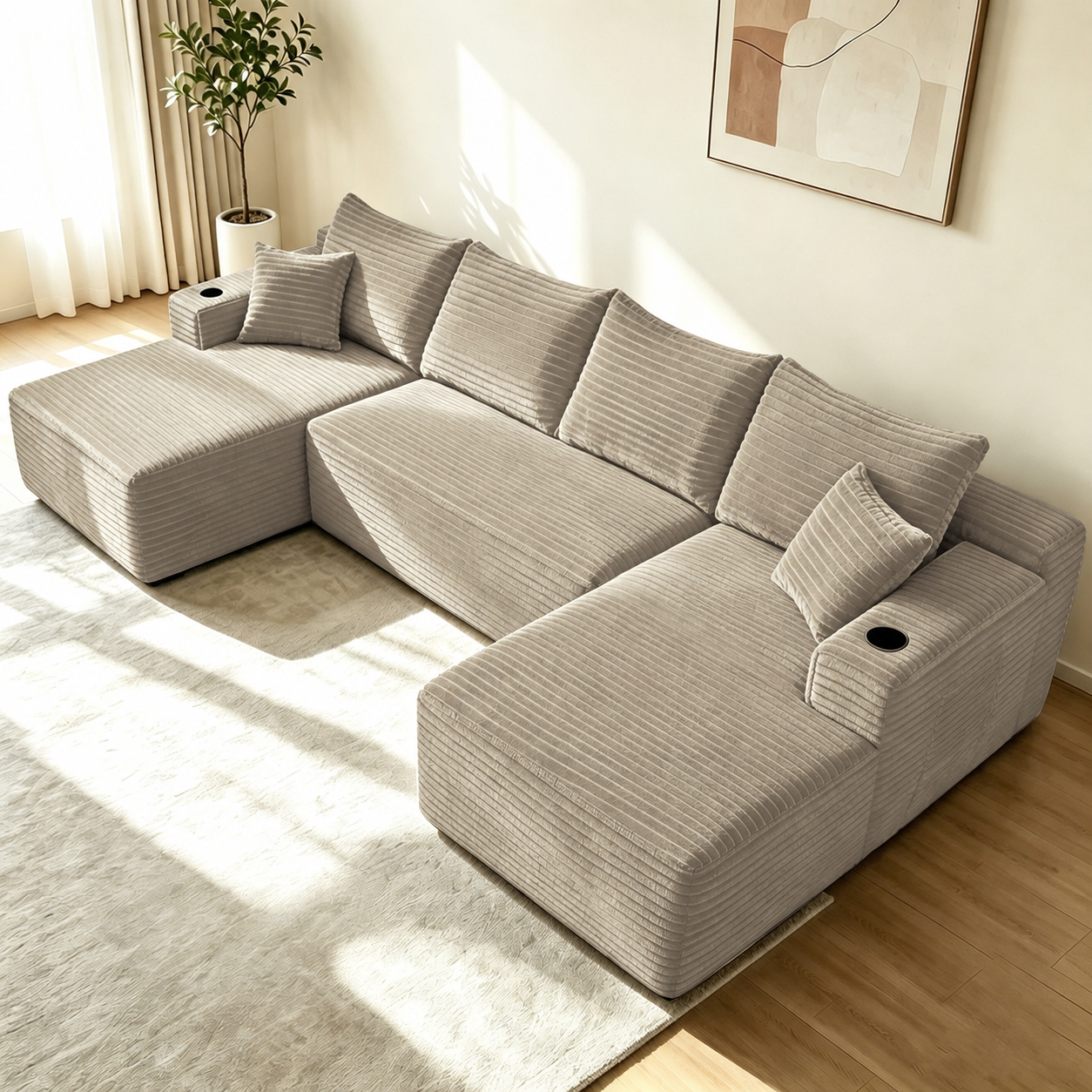 Corduroy Compression Sofa — 5-Seat, 134"W — Camel