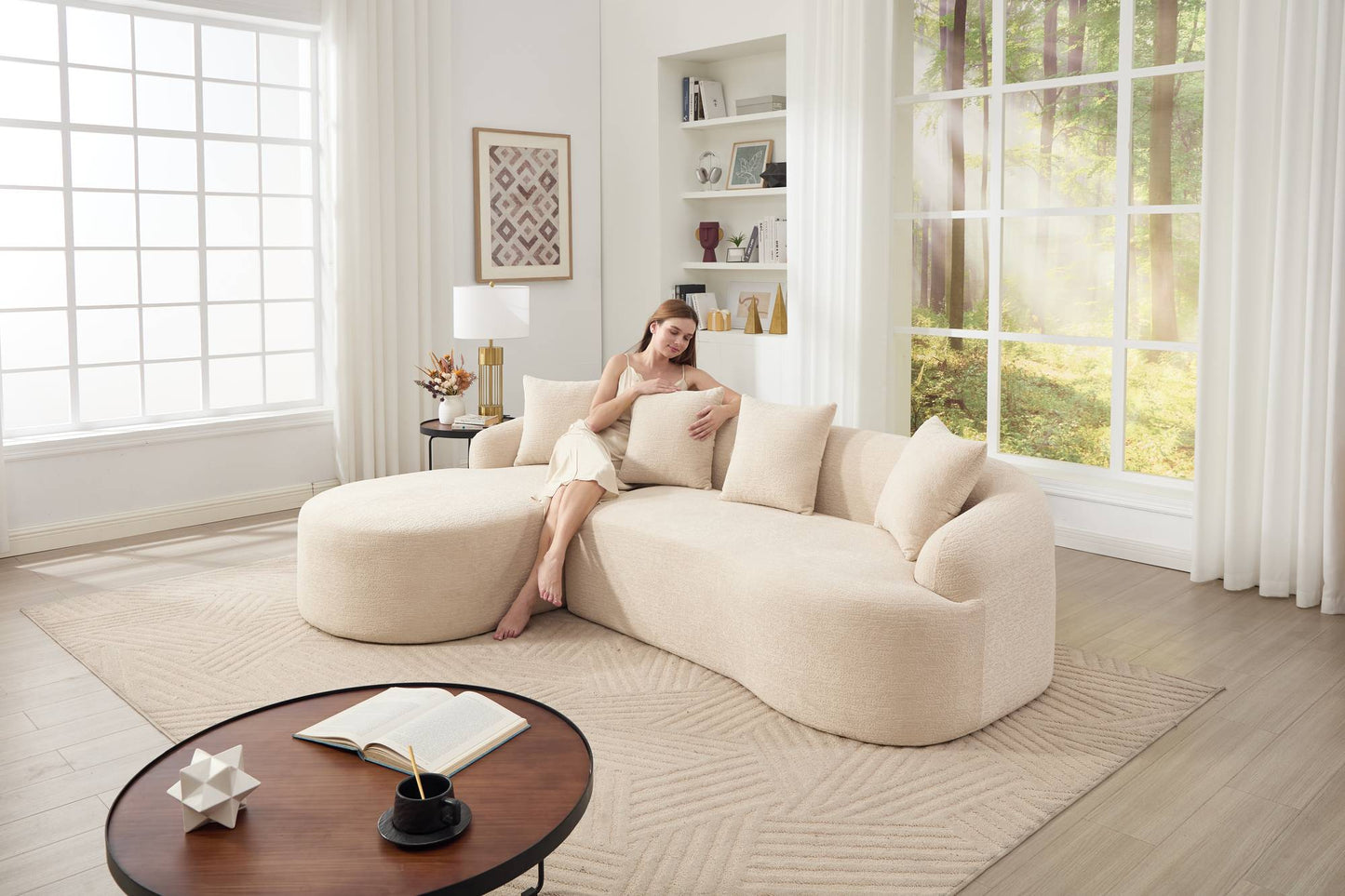 Chenille Spring-Core Compression Sectional — 4-Seat, 99"W — Beige