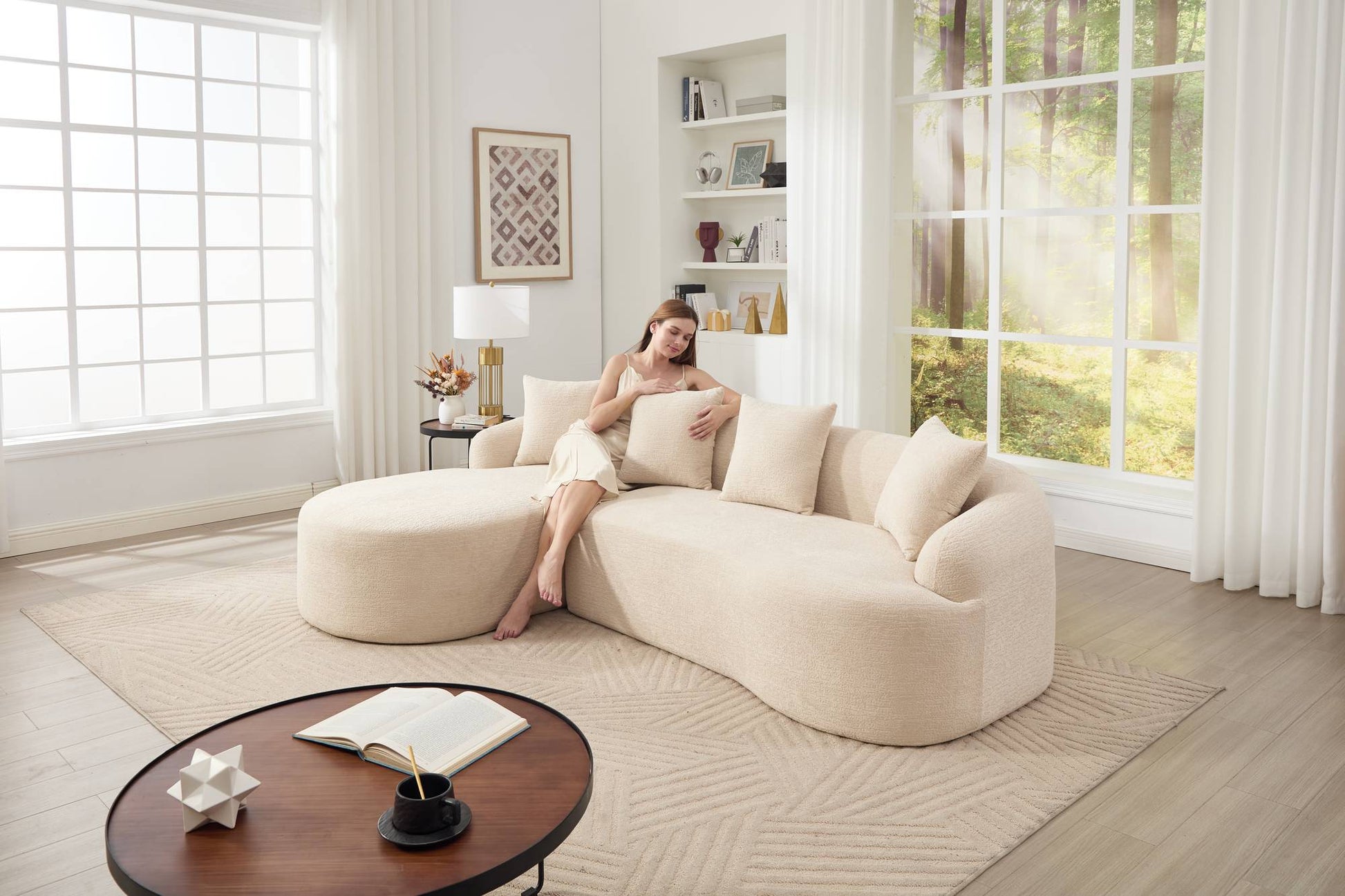 Chenille Spring-Core Compression Sectional — 4-Seat, 99"W — Beige
