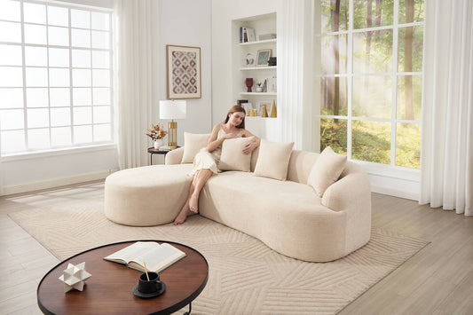 Chenille Spring-Core Compression Sectional — 4-Seat, 99"W — Beige