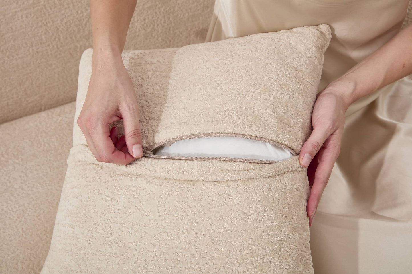 Chenille Spring-Core Compression Sectional — 4-Seat, 99"W — Beige