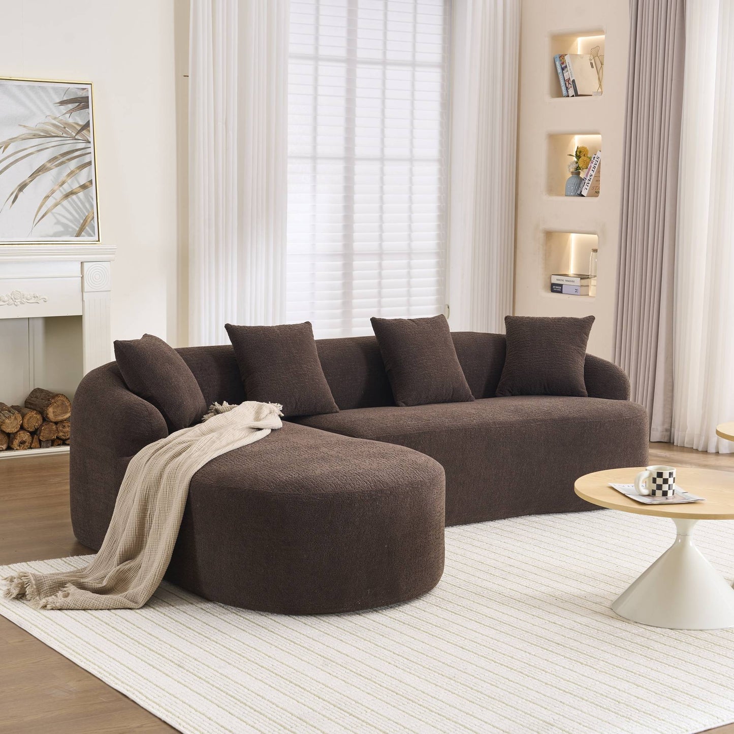 Chenille Spring-Core Compression Sectional — 4-Seat, 99"W — Brown