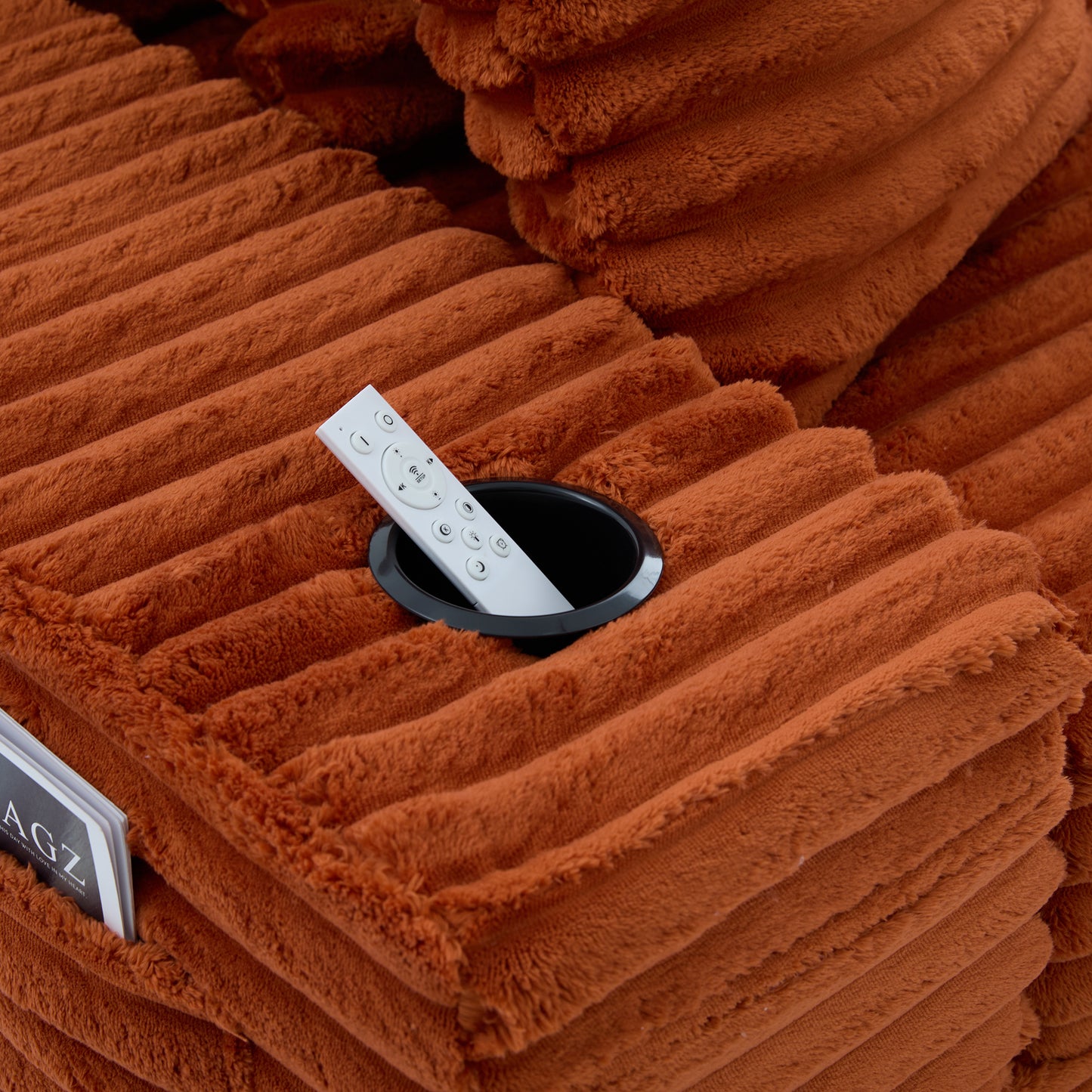 Corduroy Compression Sofa — 4-Seat, 107"W — Orange