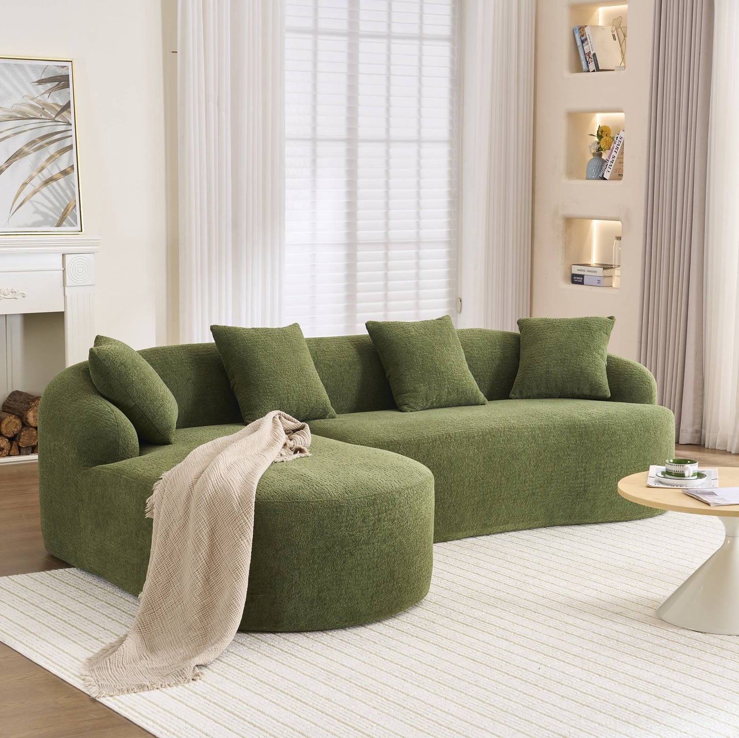 Chenille Spring-Core Compression Sectional — 4-Seat, 99"W — Antique Green