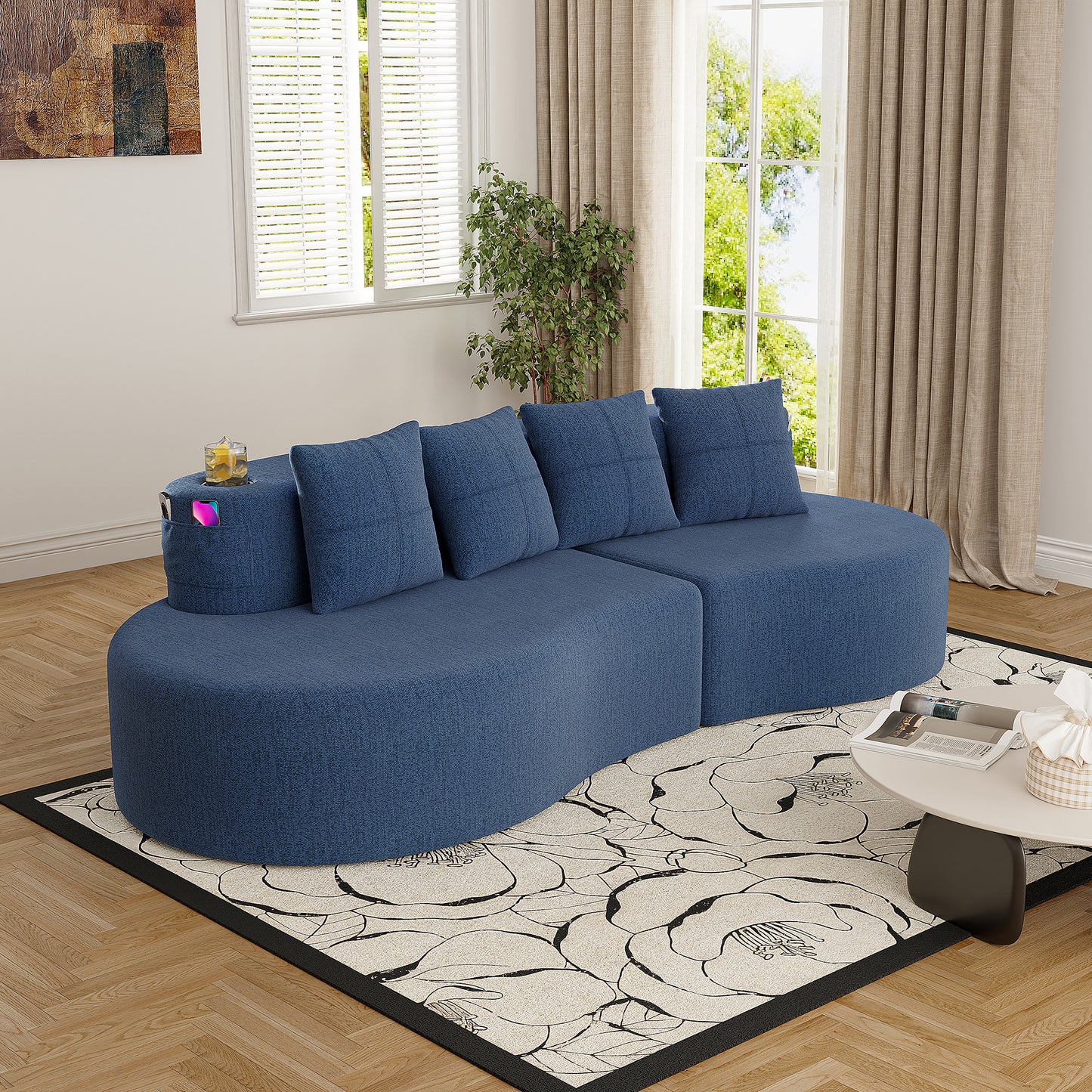 Chenille Compression Sofa — 3-Seat — Navy