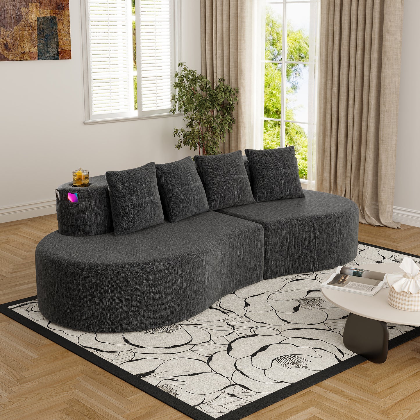 Chenille Compression Sofa — 3-Seat — Dark Gray
