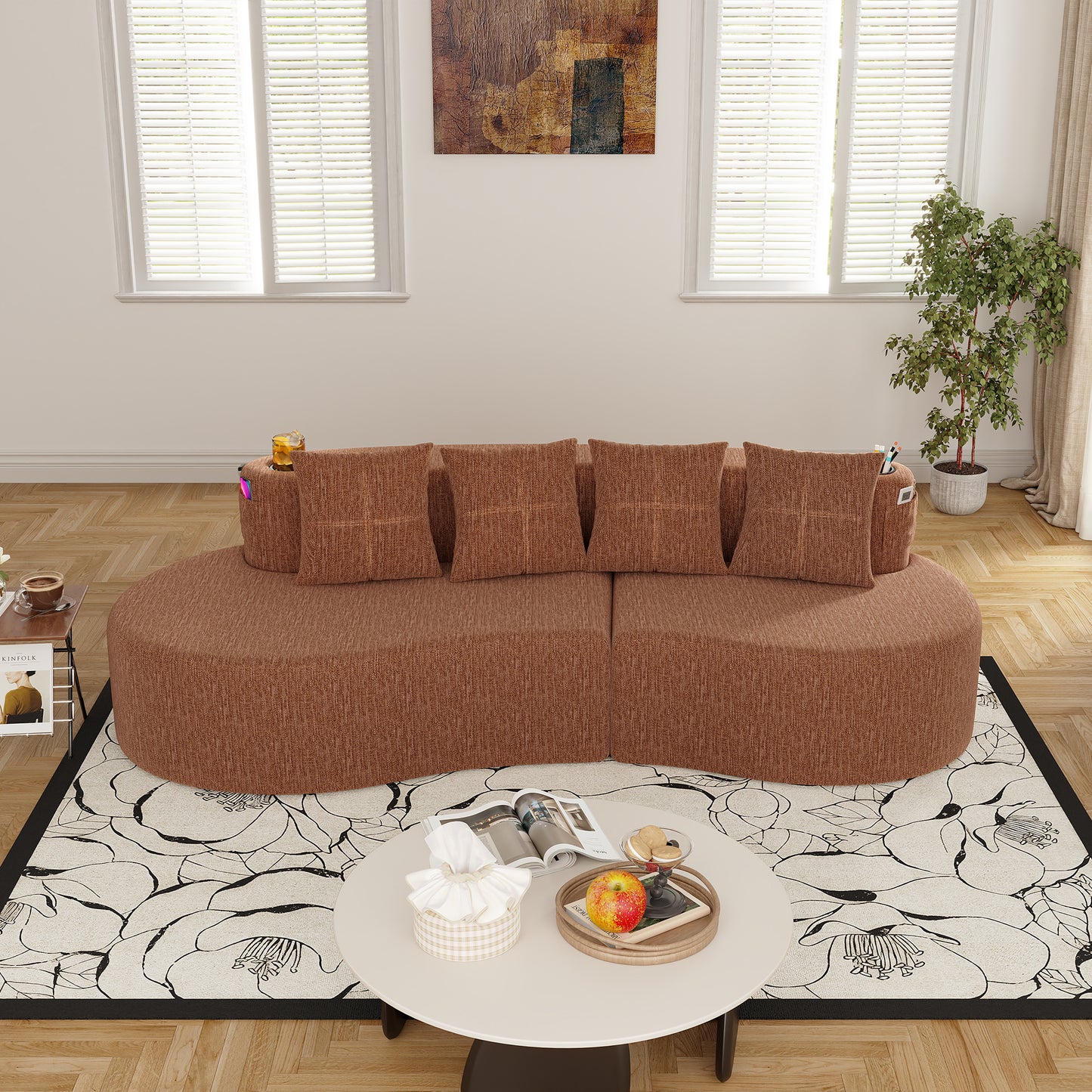 Chenille Compression Sofa — 3-Seat — Orange