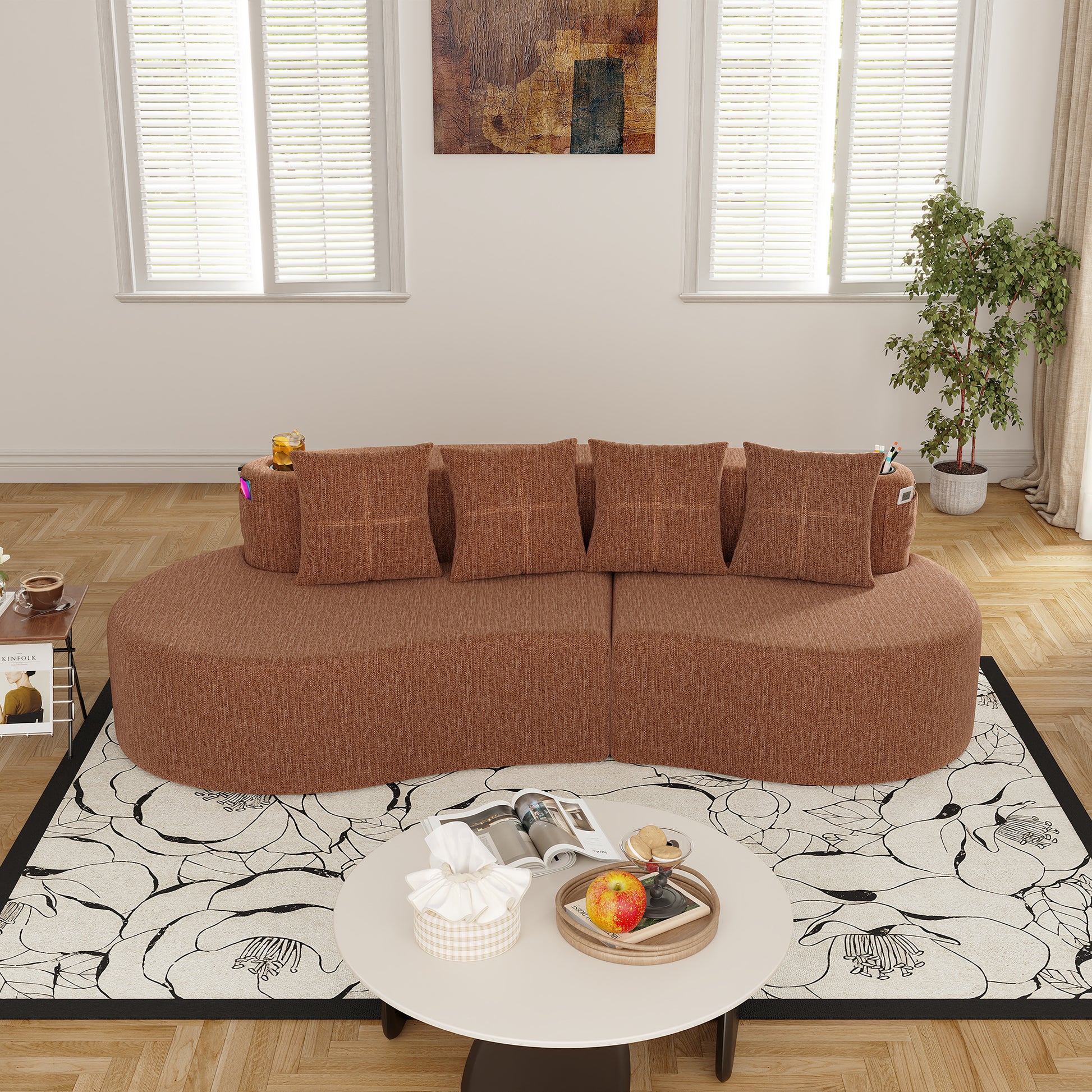 Chenille Compression Sofa — 3-Seat — Orange