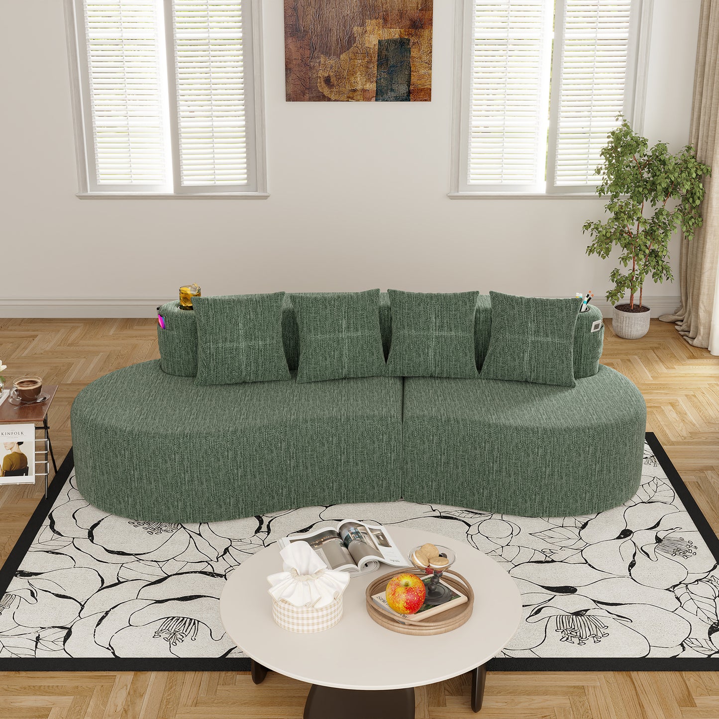 Chenille Compression Sofa — 3-Seat — Green