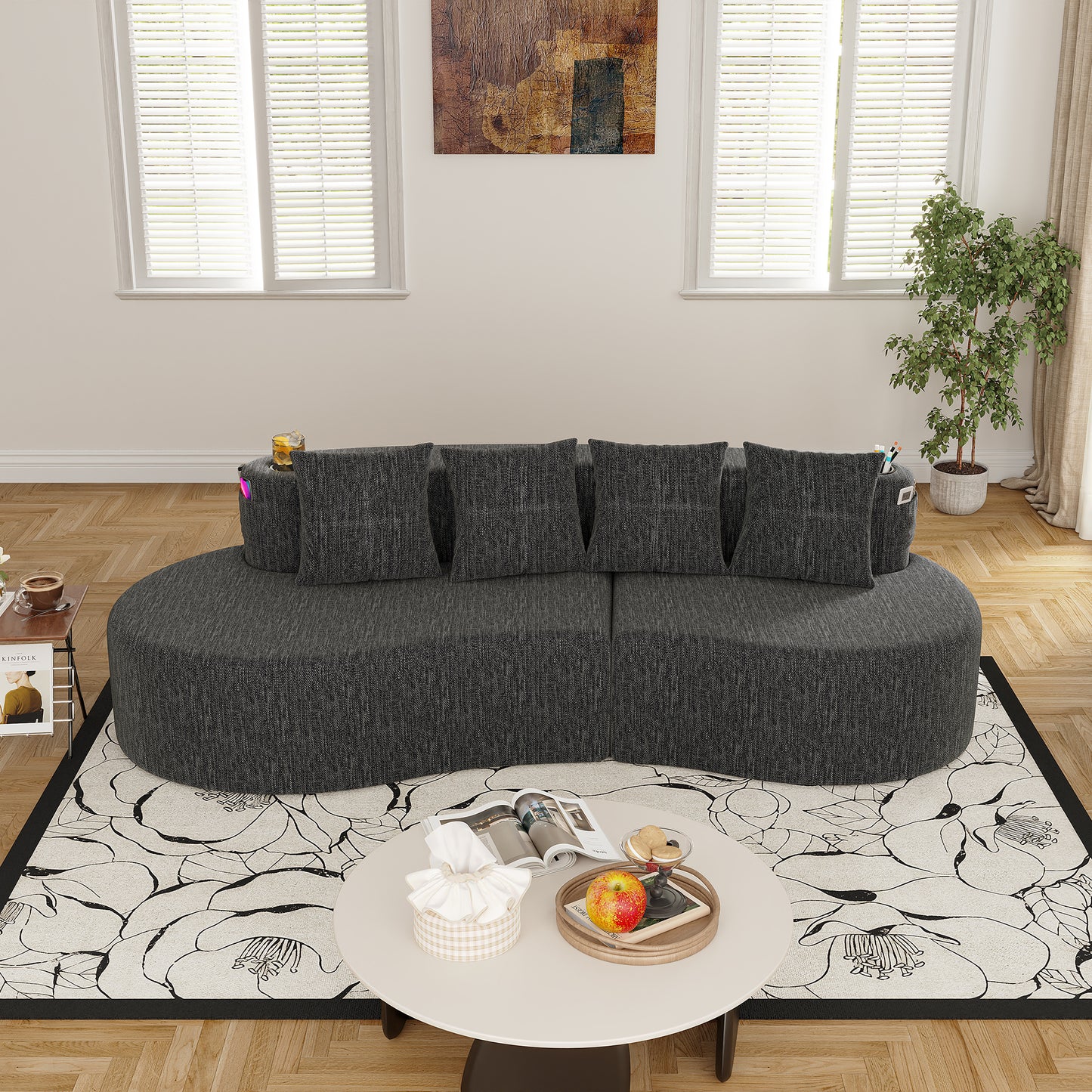 Chenille Compression Sofa — 3-Seat — Dark Gray