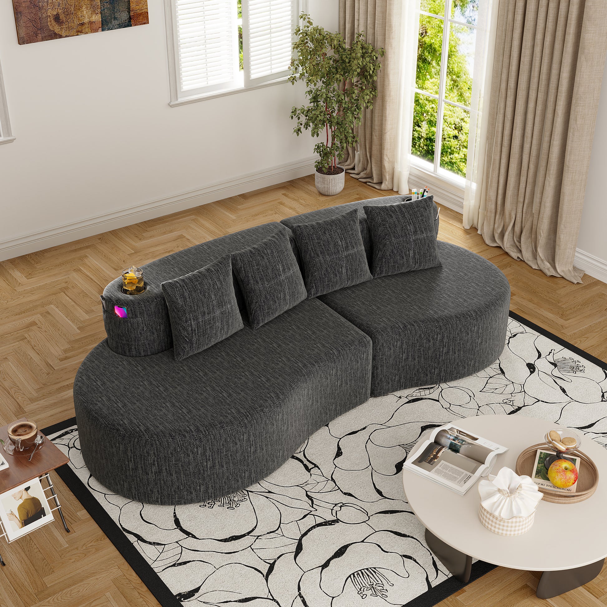 Chenille Compression Sofa — 3-Seat — Dark Gray