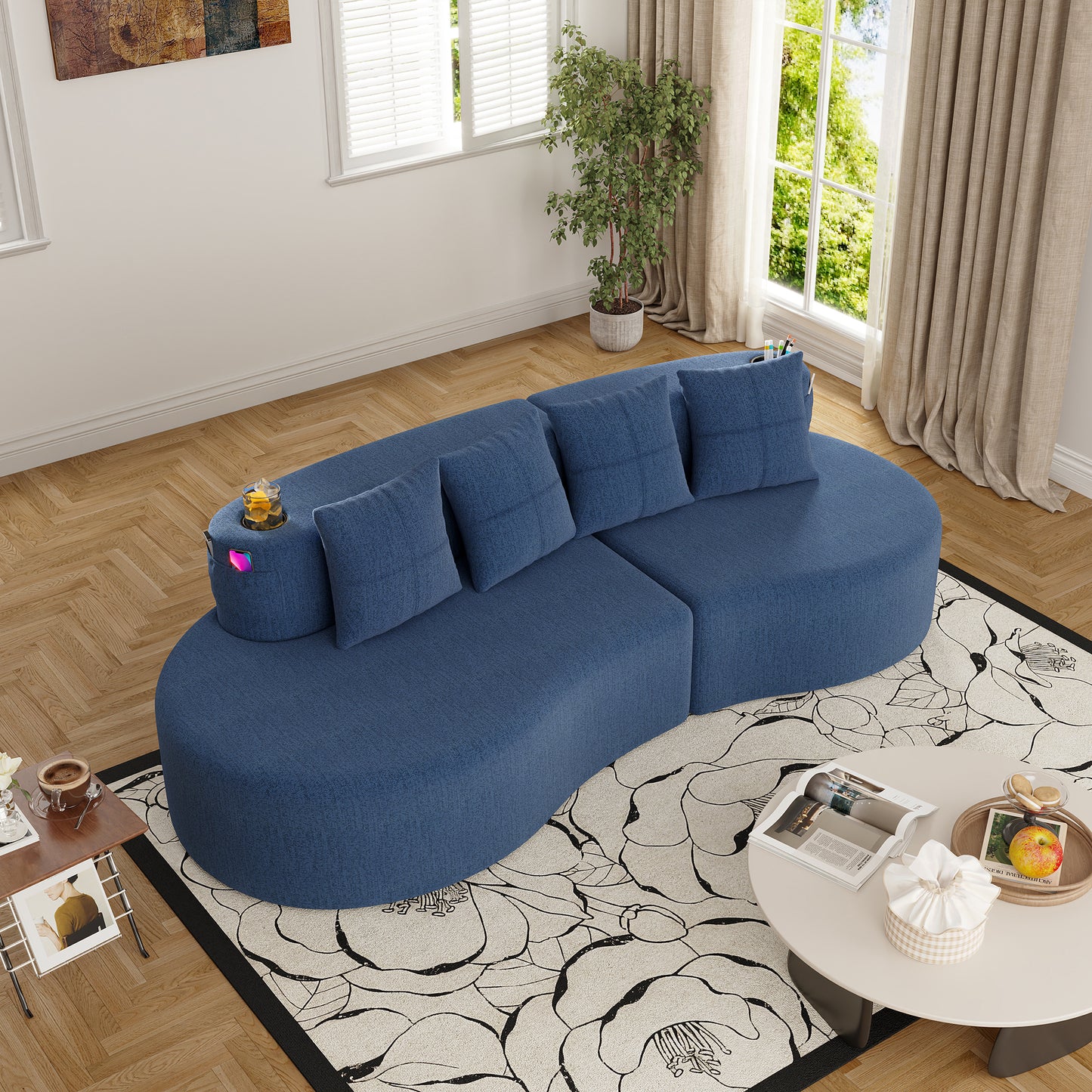 Chenille Compression Sofa — 3-Seat — Navy