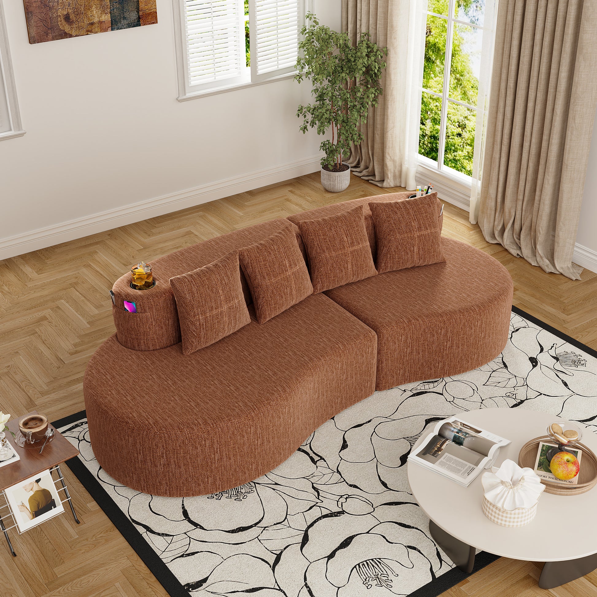 Chenille Compression Sofa — 3-Seat — Orange