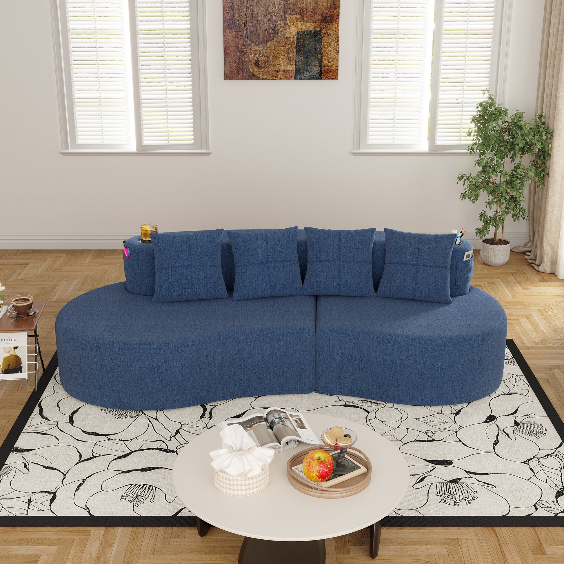 Chenille Compression Sofa — 3-Seat — Navy