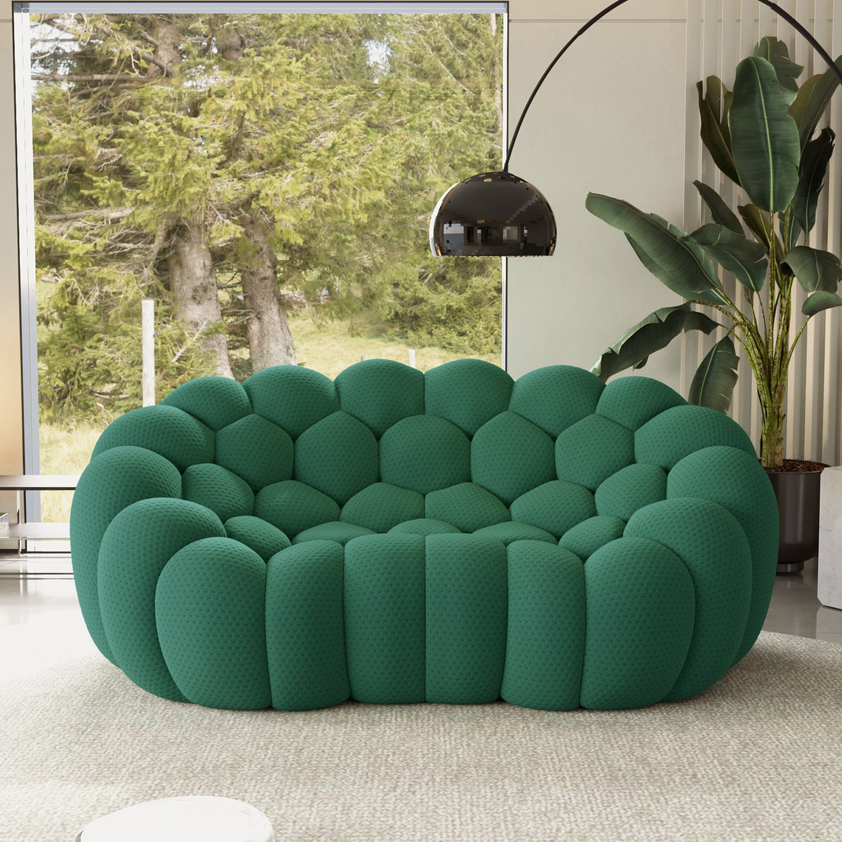 Green 2-seat boneless couch in a living room with garden views — 2/3-Seat — Green / 2-Seat