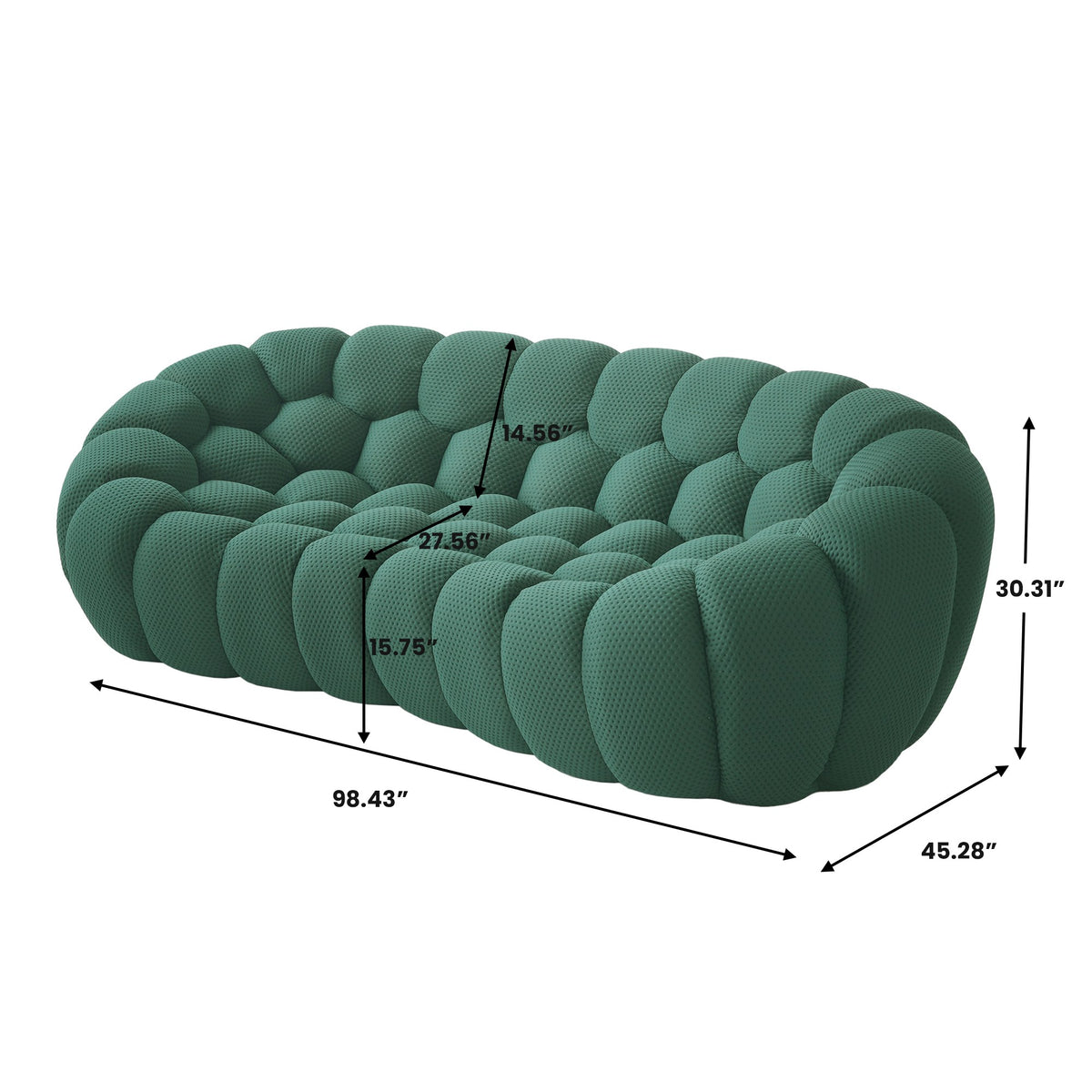 Boneless Couch — 2/3-Seat — dimensions — Green / 3-Seat