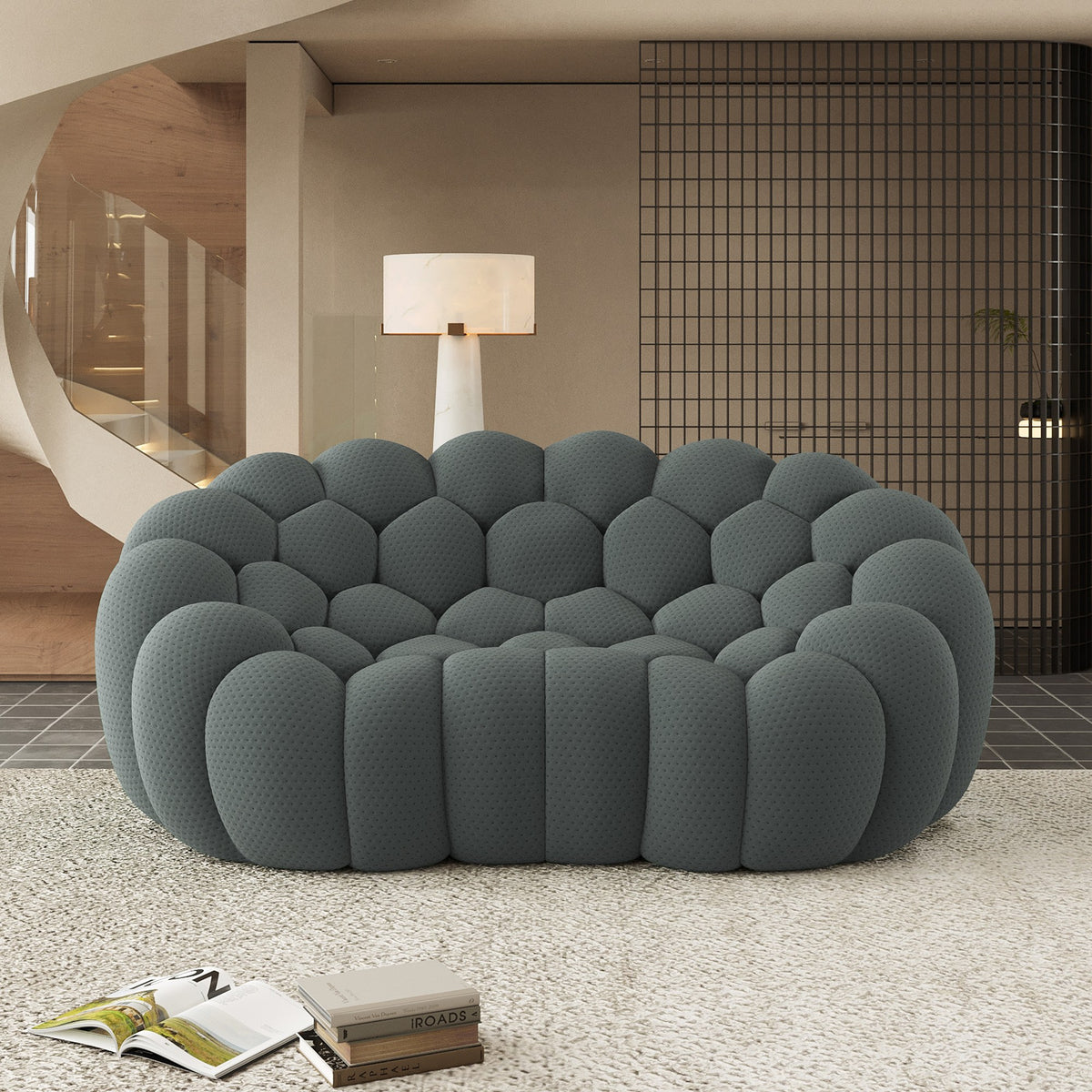 Grey 2-seat boneless couch in a bright modern living room — 2/3-Seat — Grey / 2-Seat