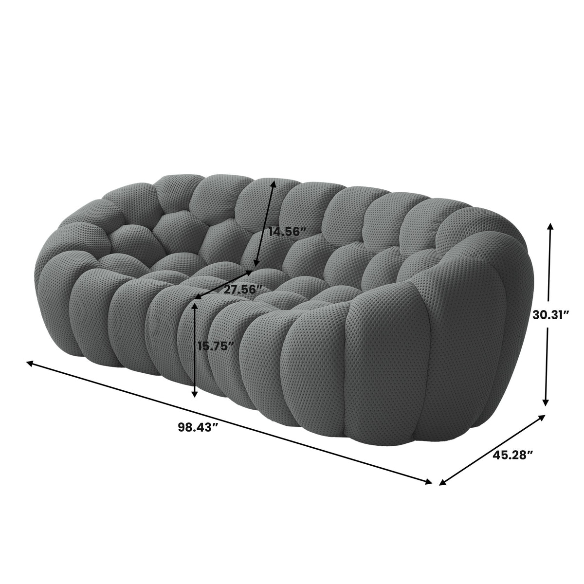 Boneless Couch — 2/3-Seat — dimensions — Grey / 3-Seat