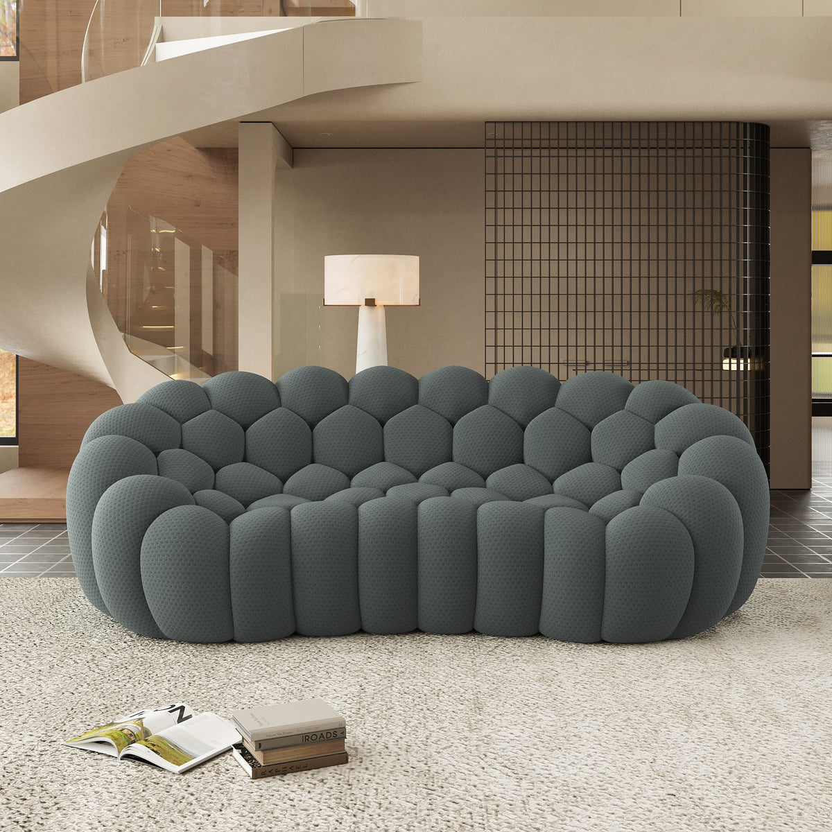 Grey 3-seat boneless couch in a bright modern living room — 2/3-Seat — Grey / 3-Seat