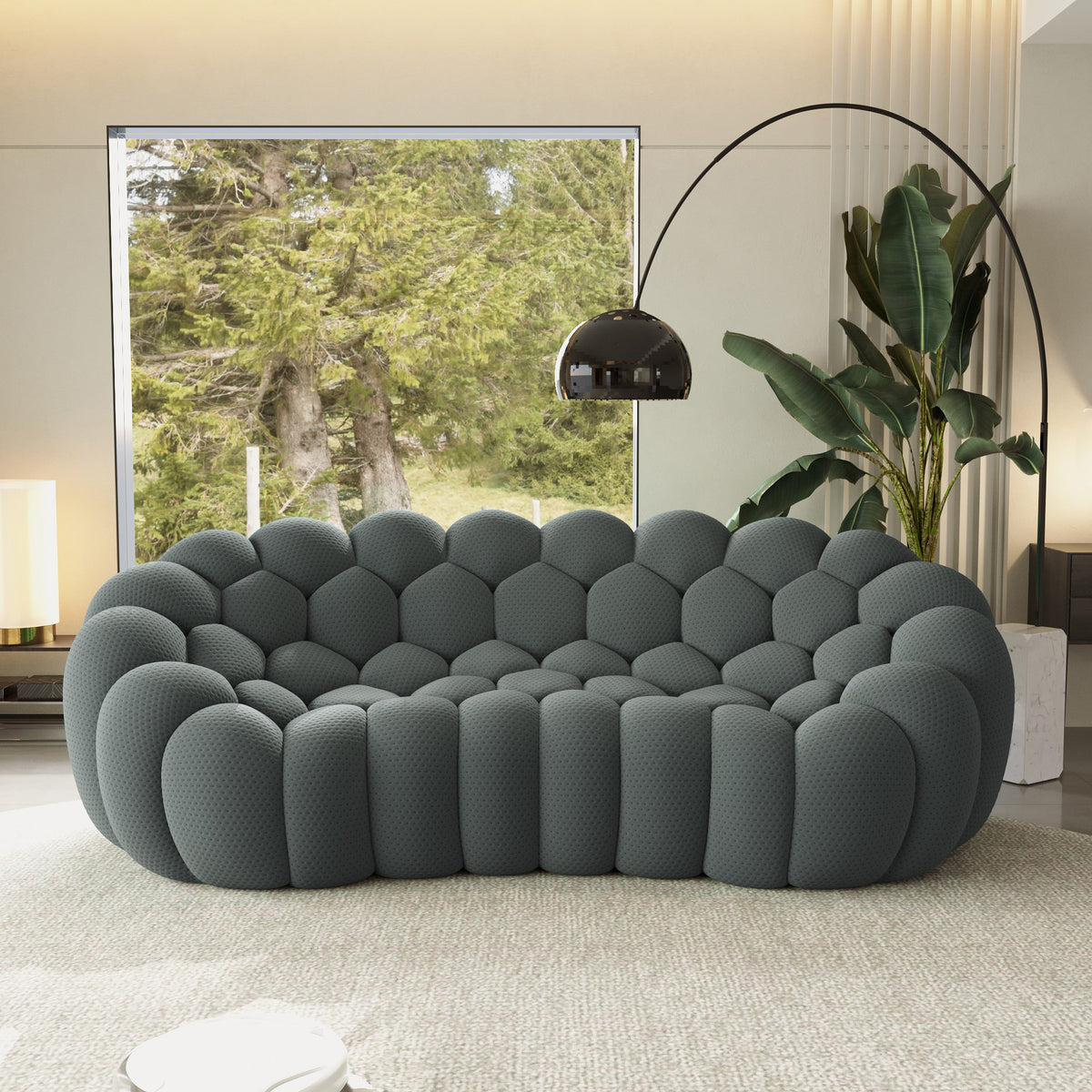 Grey 3-seat boneless couch in a living room with garden views — 2/3-Seat — Grey / 3-Seat