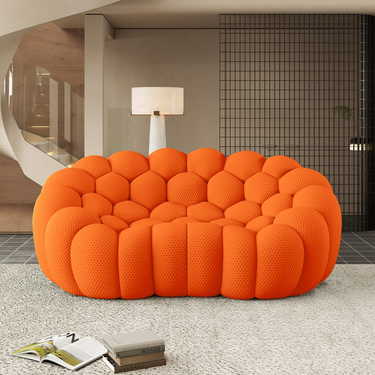 Orange 2-seat boneless couch in a bright modern living room — 2/3-Seat — Orange / 2-Seat