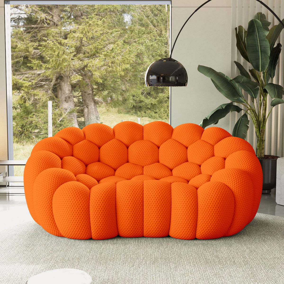 Orange 2-seat boneless couch in a living room with garden views — 2/3-Seat — Orange / 2-Seat