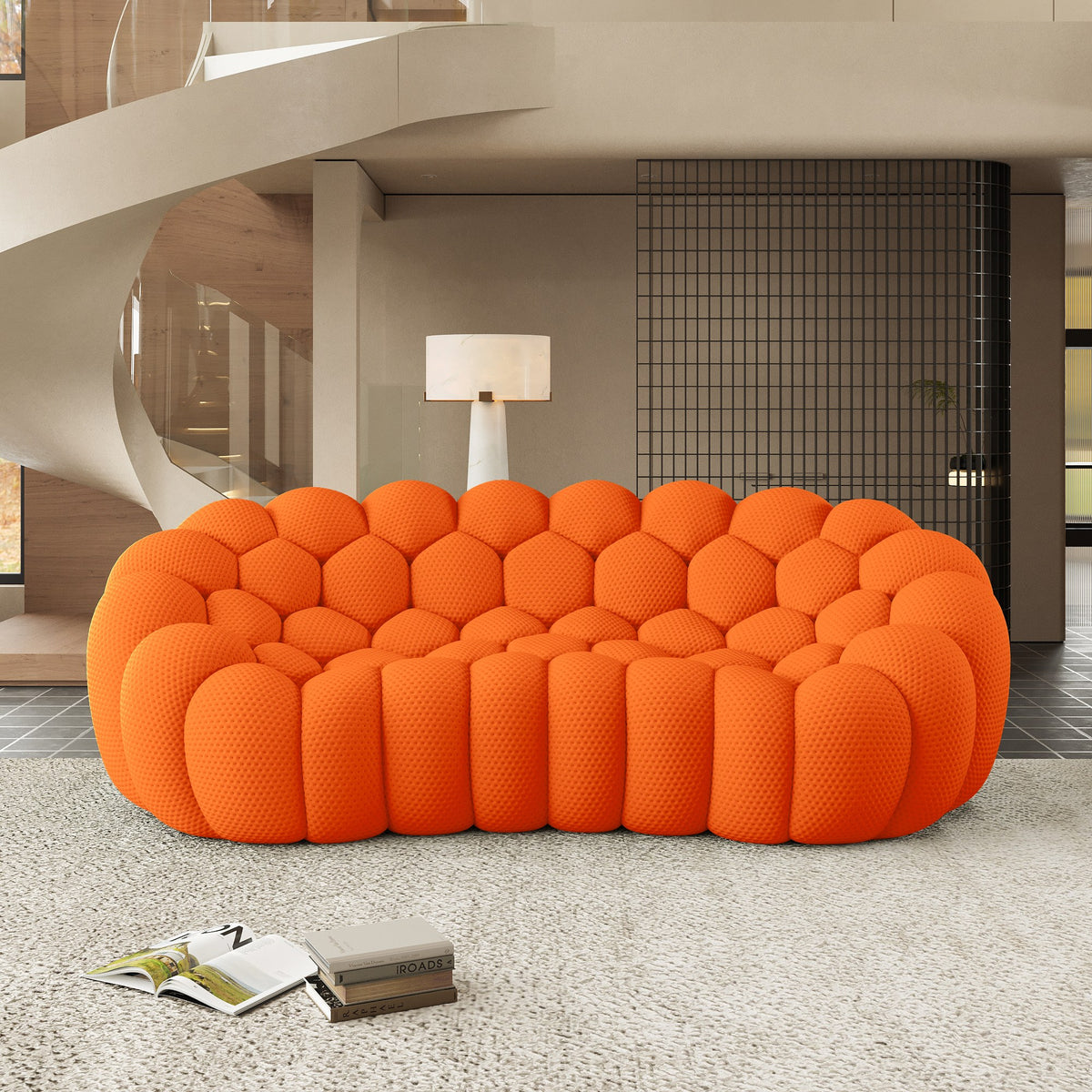 Orange 3-seat boneless couch in a bright modern living room — 2/3-Seat — Orange / 3-Seat