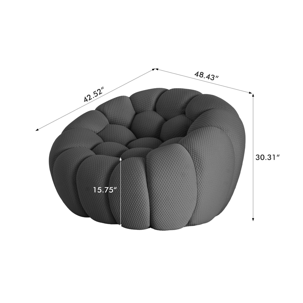 Boneless Sectional — 1/2/3-Seat — dimensions — Dark Grey / 1-Seat