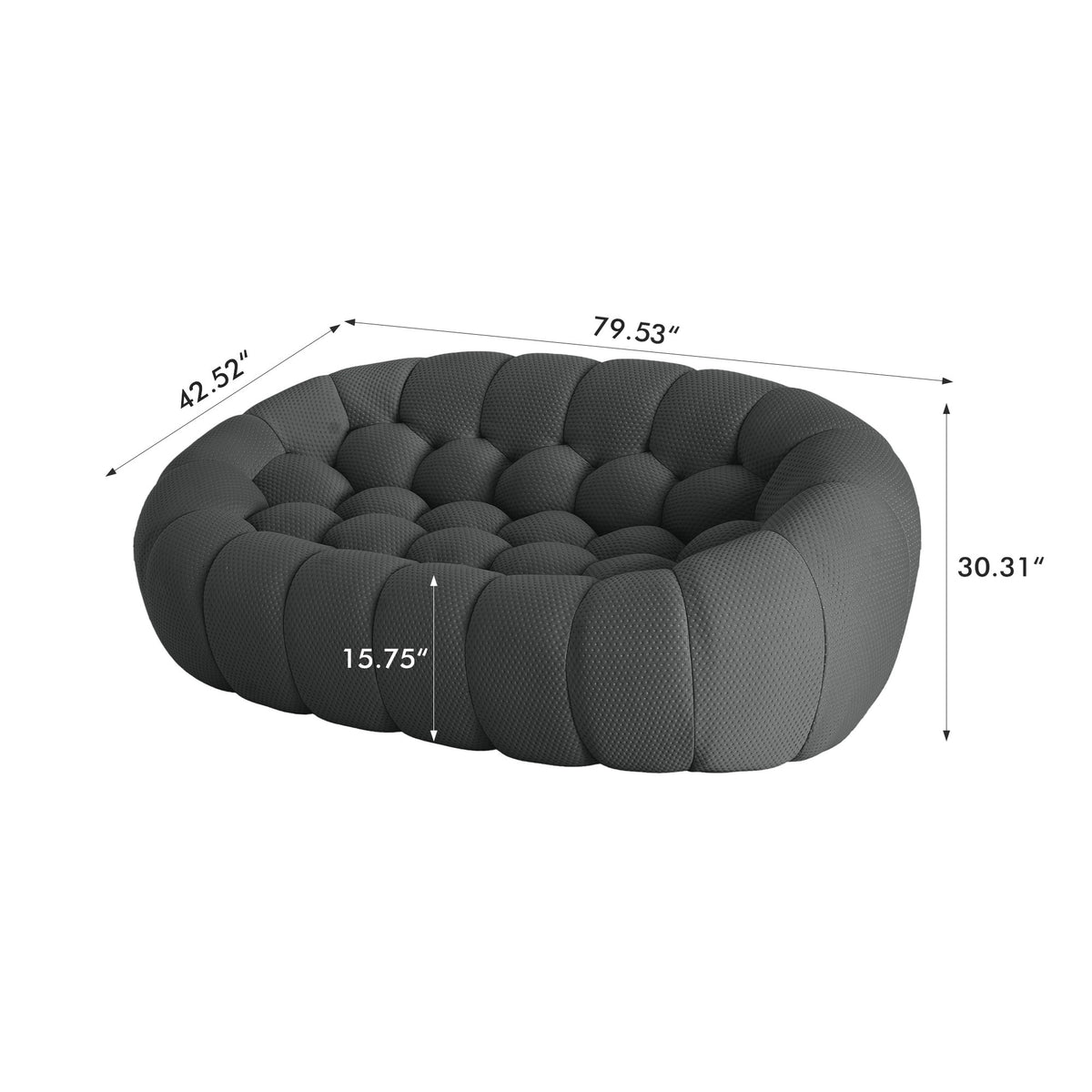 Boneless Sectional — 1/2/3-Seat — dimensions — Dark Grey / 2-Seat