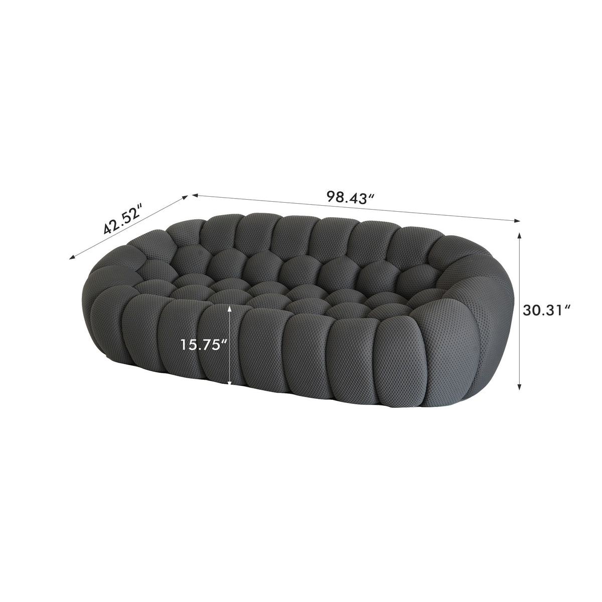 Boneless Sectional — 1/2/3-Seat — dimensions — Dark Grey / 3-Seat