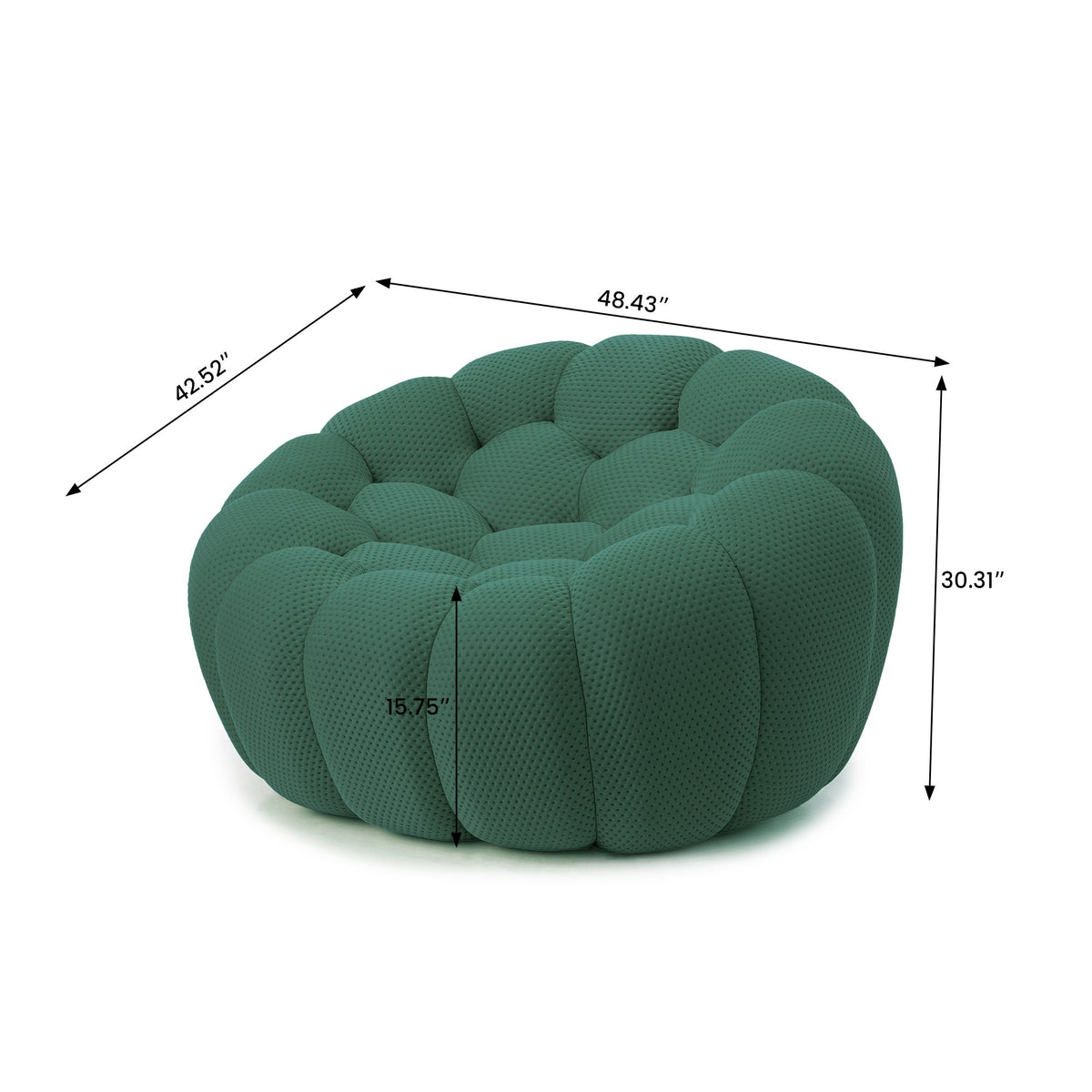 Boneless Sectional — 1/2/3-Seat — dimensions — Green / 1-Seat