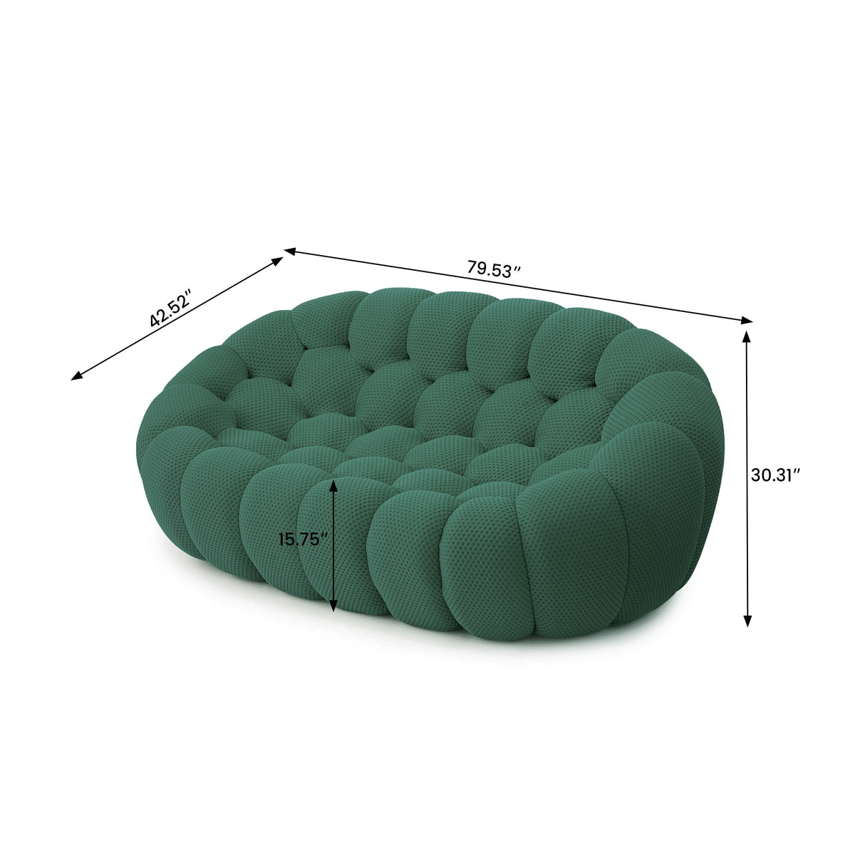 Boneless Sectional — 1/2/3-Seat — dimensions — Green / 2-Seat
