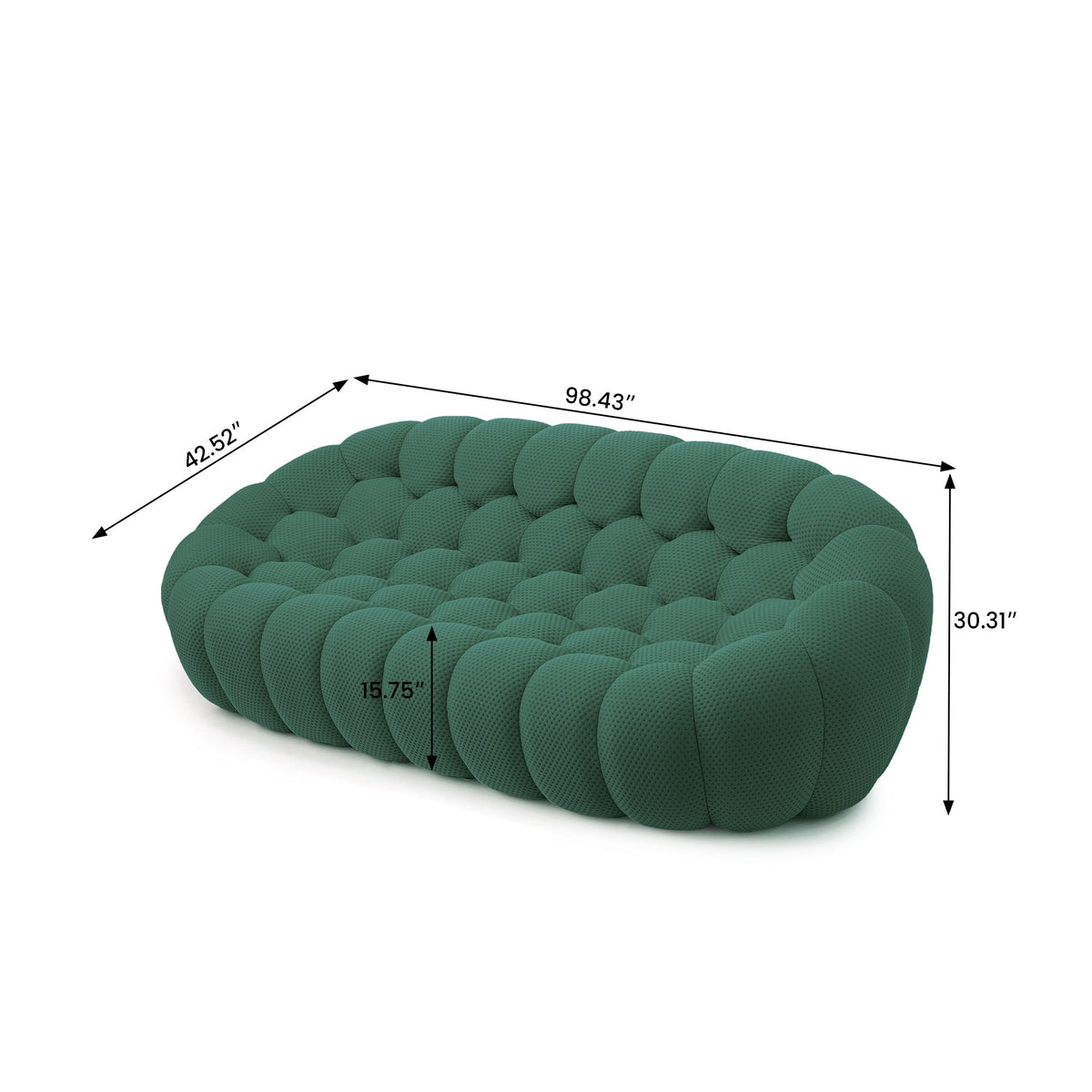 Boneless Sectional — 1/2/3-Seat — dimensions — Green / 3-Seat