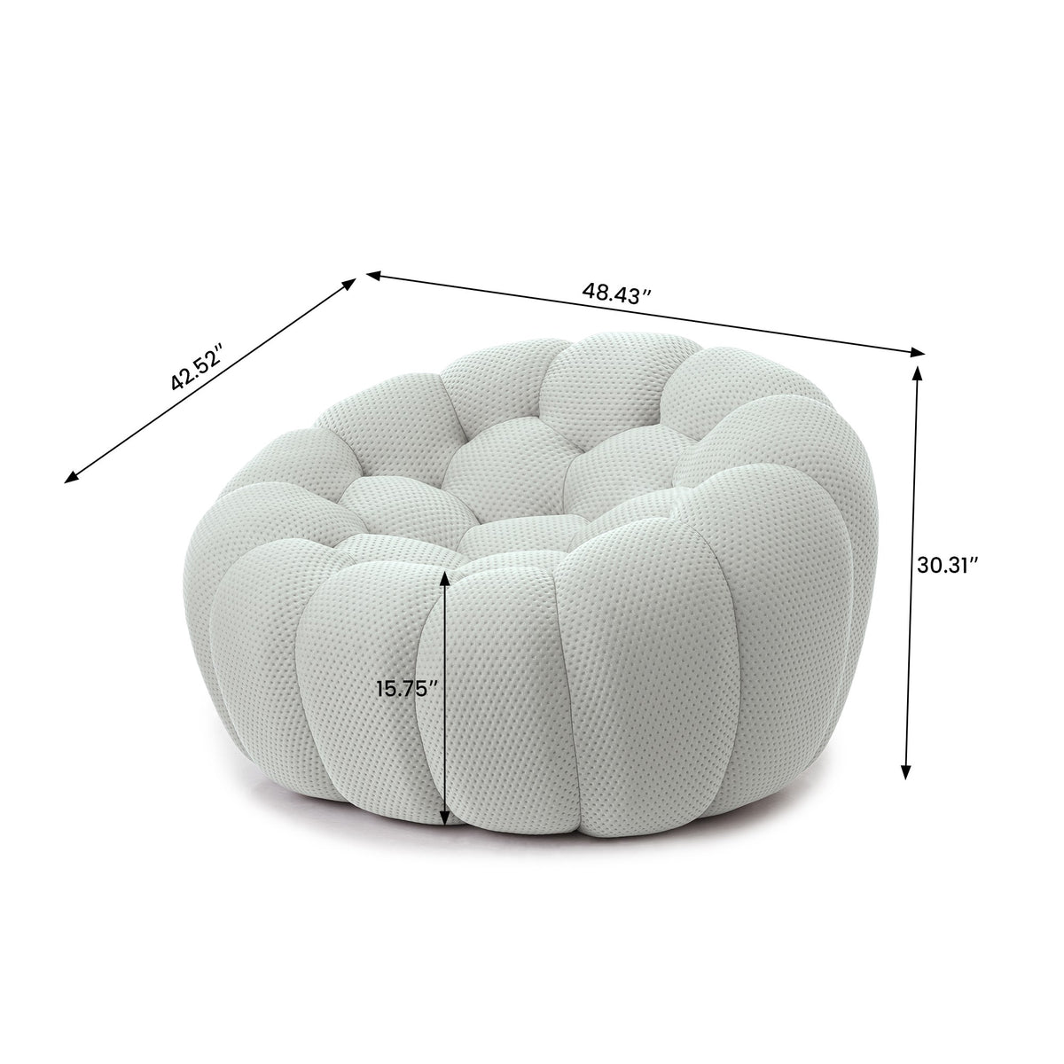 Boneless Sectional — 1/2/3-Seat — dimensions — Light Grey / 1-Seat