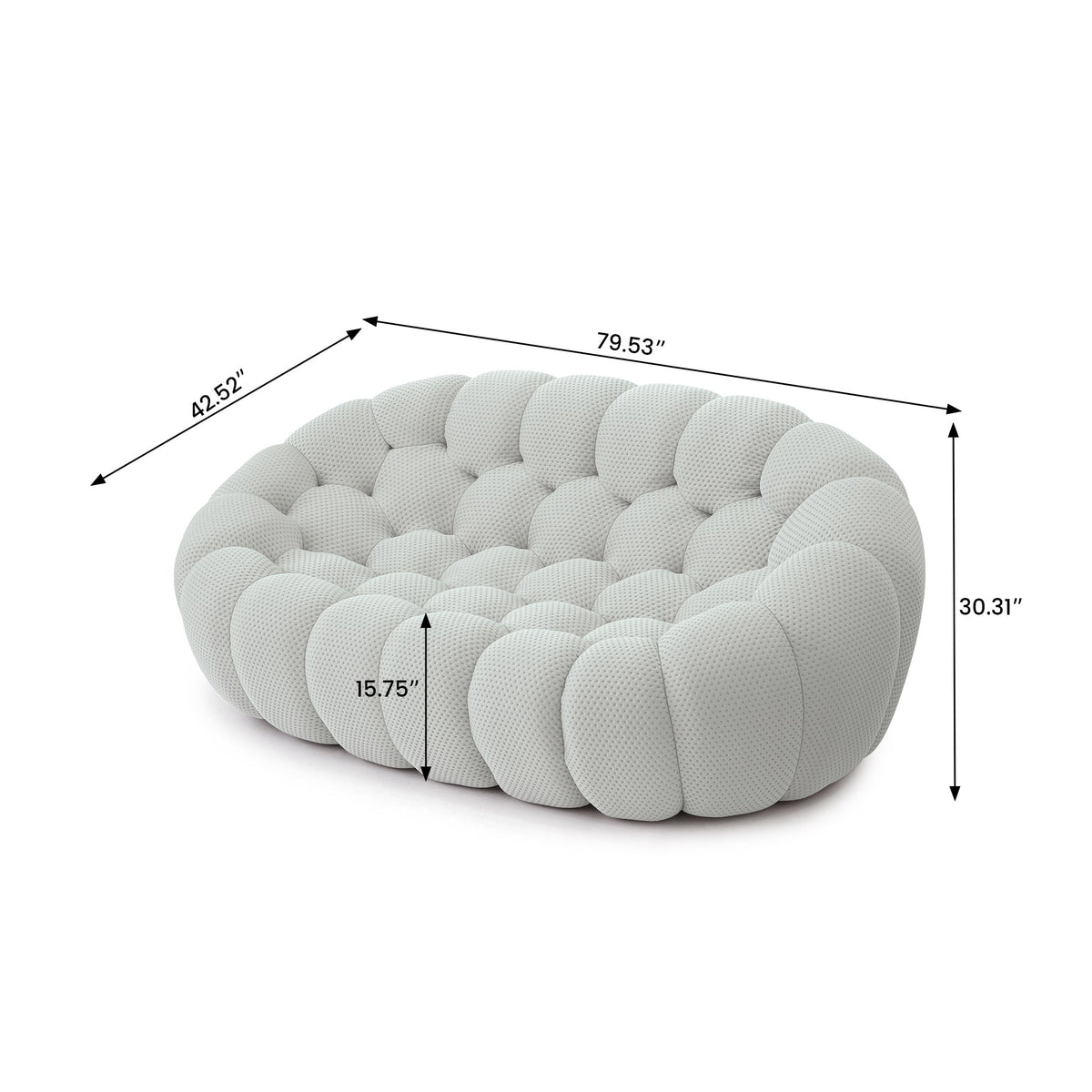 Boneless Sectional — 1/2/3-Seat — dimensions — Light Grey / 2-Seat